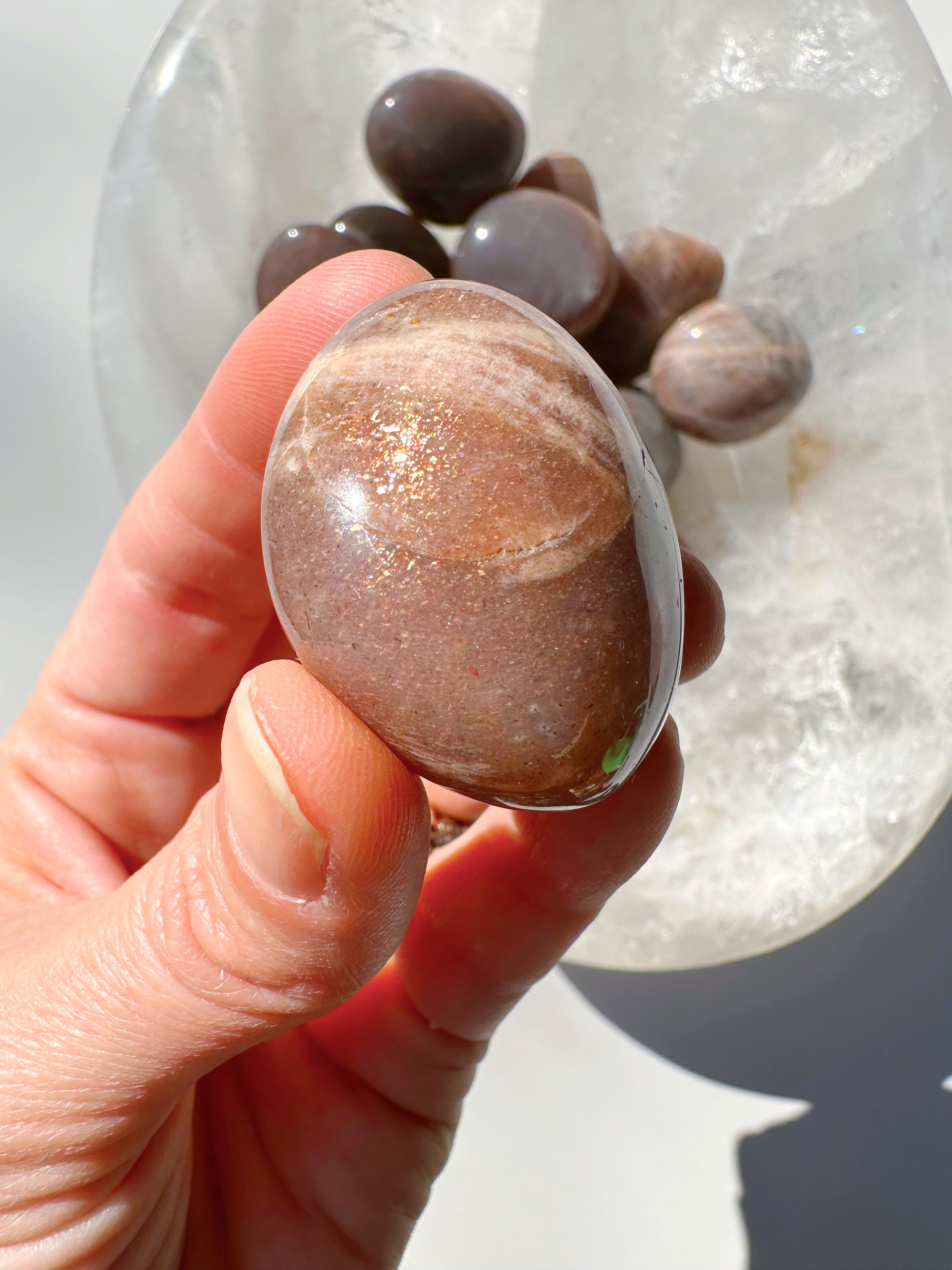 Sunstone & Peach Moonstone Palm Stone - C - Baltic Mermaid