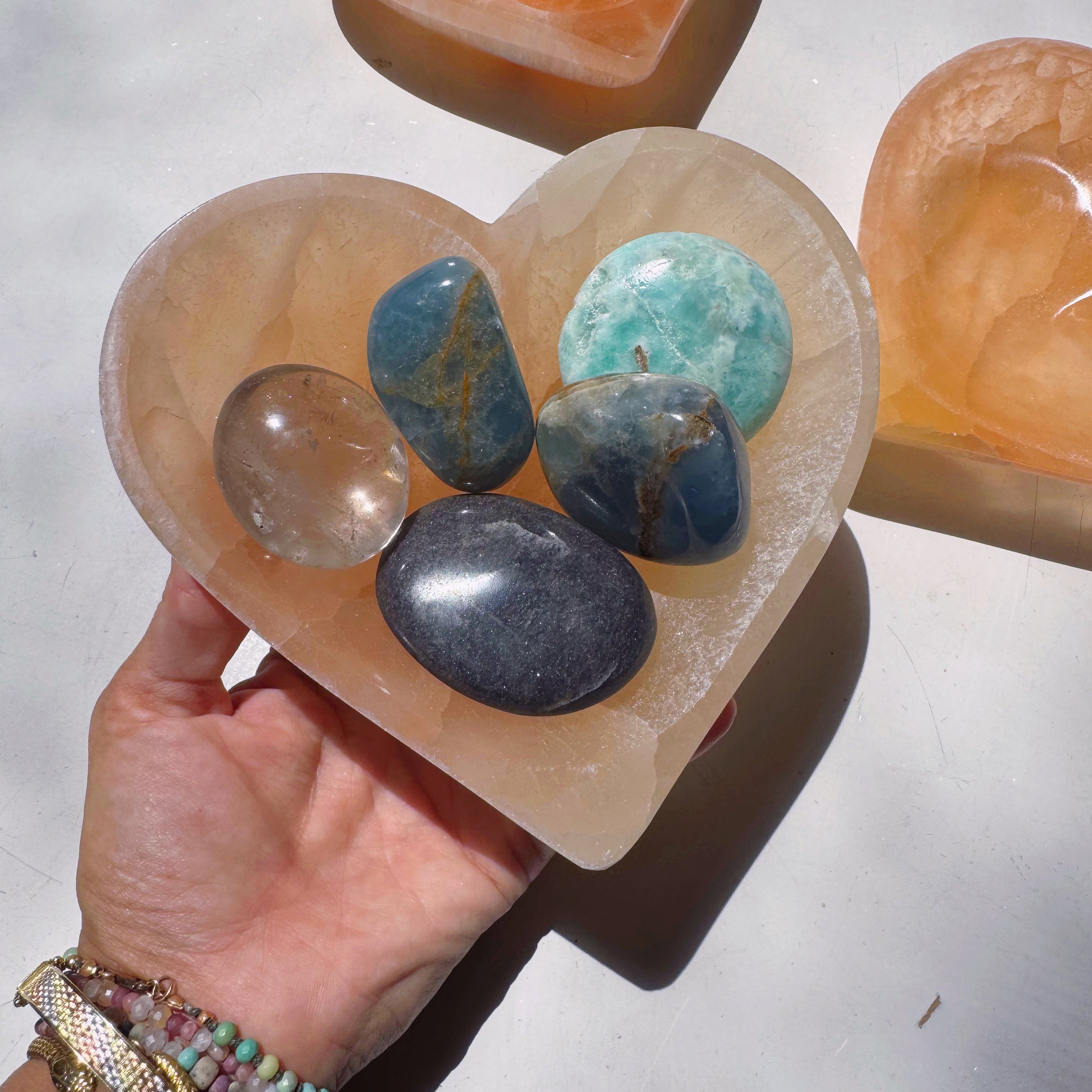 Peach Selenite Heart Dish Baltic Mermaid