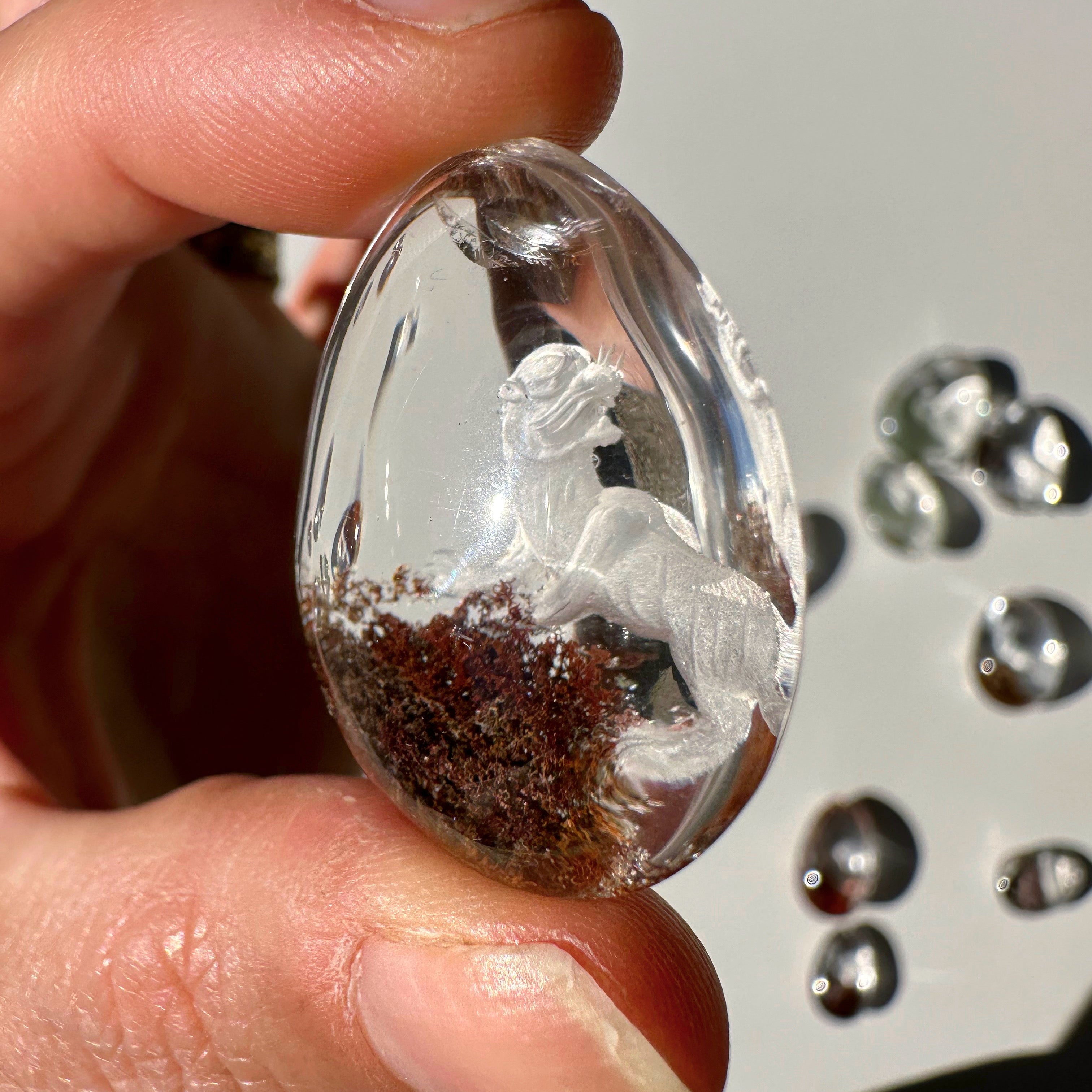 Intaglio Tiger Carved Chlorite Quartz/Garden Quartz Cabochon Baltic Mermaid