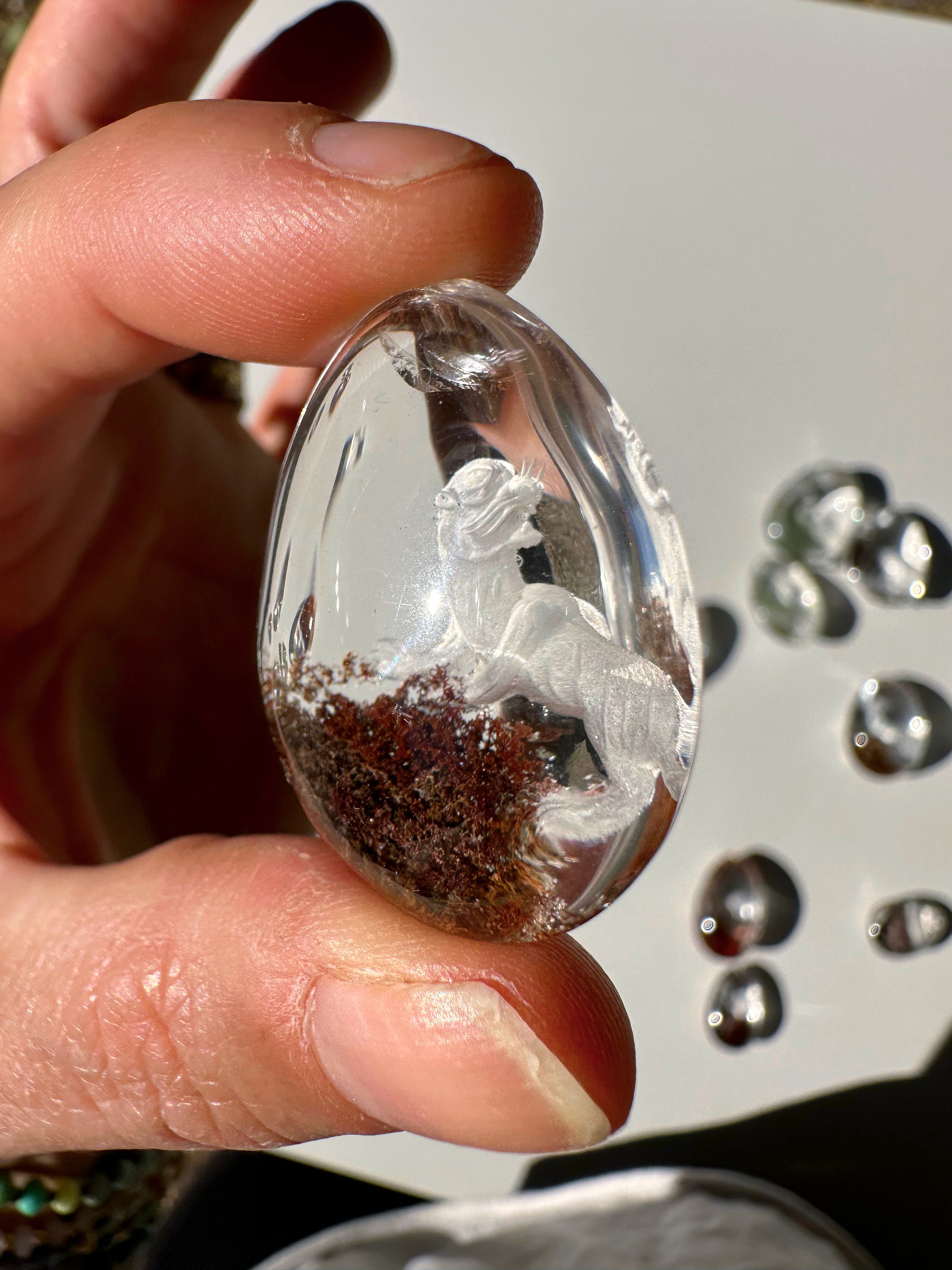 Intaglio Tiger Carved Chlorite Quartz/Garden Quartz Cabochon Baltic Mermaid