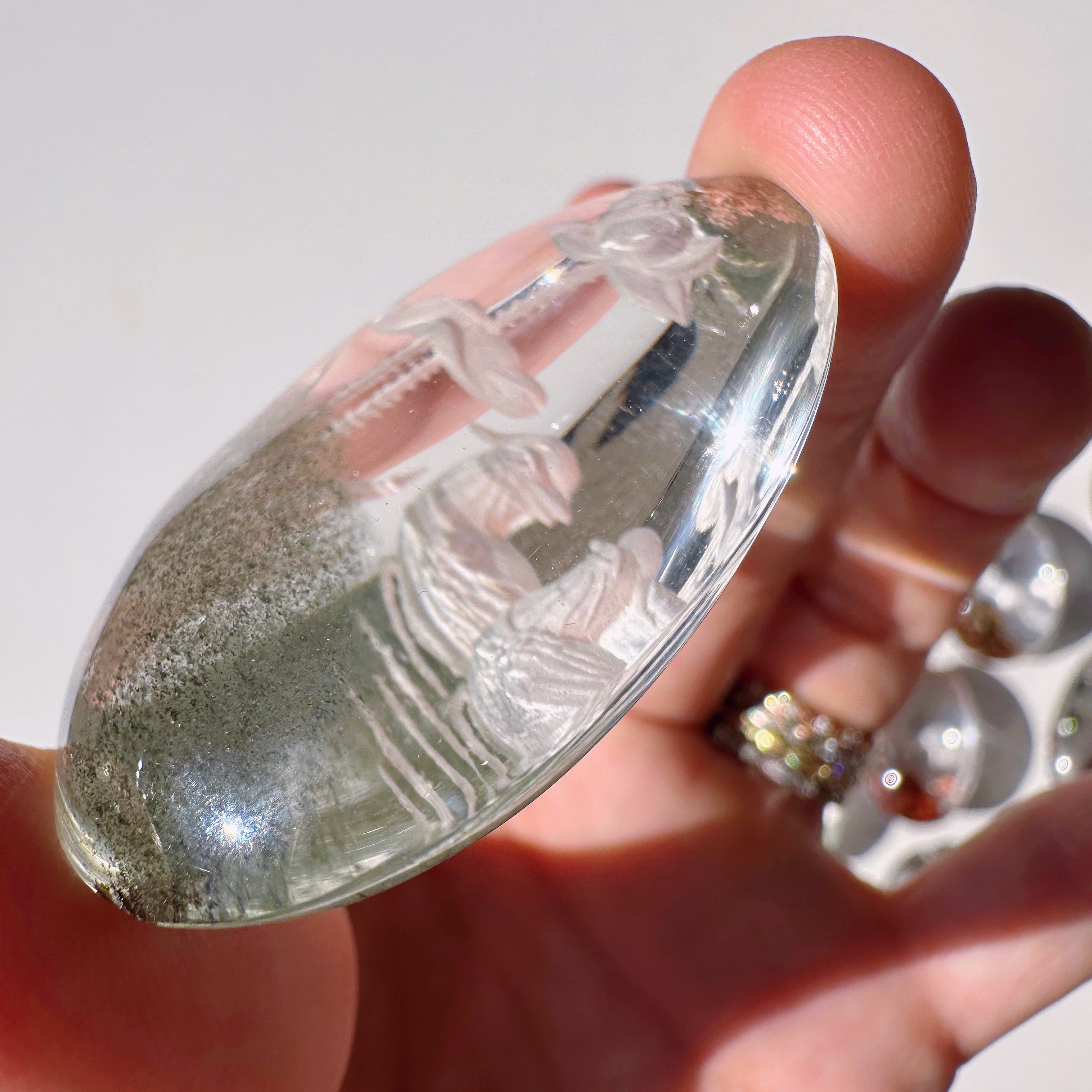 Intaglio Carved Love Birds in a the water Chlorite Quartz/Garden Quartz Cabochon Baltic Mermaid