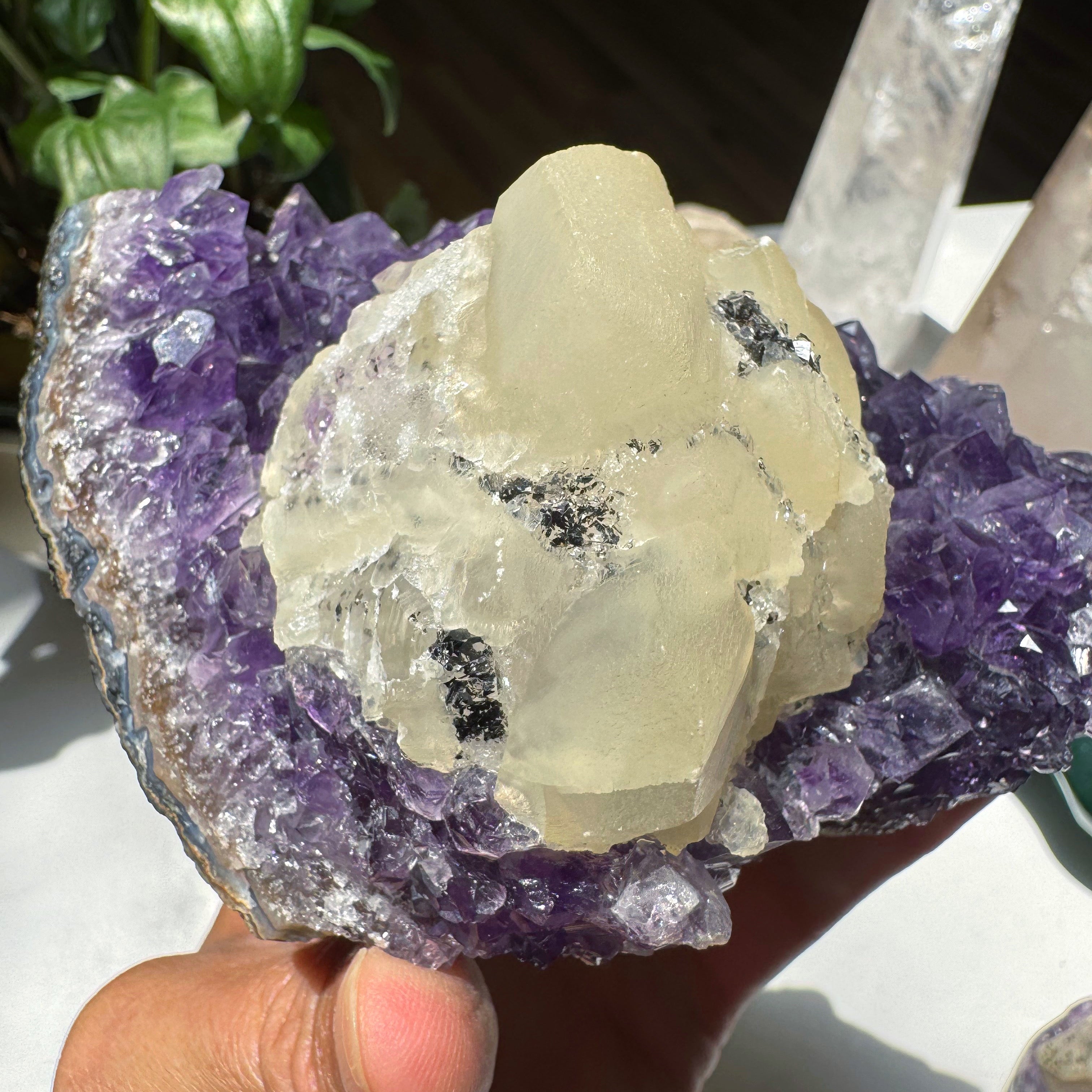 Amethyst Cluster w/ Druzy Calcite from Uruguay Baltic Mermaid