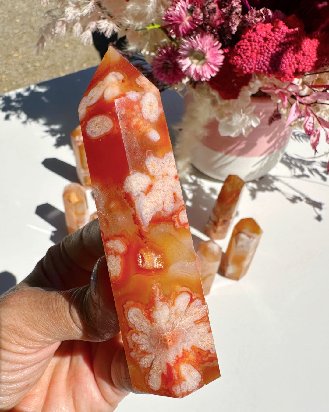 Carnelian Flower Agate Towers - Baltic Mermaid