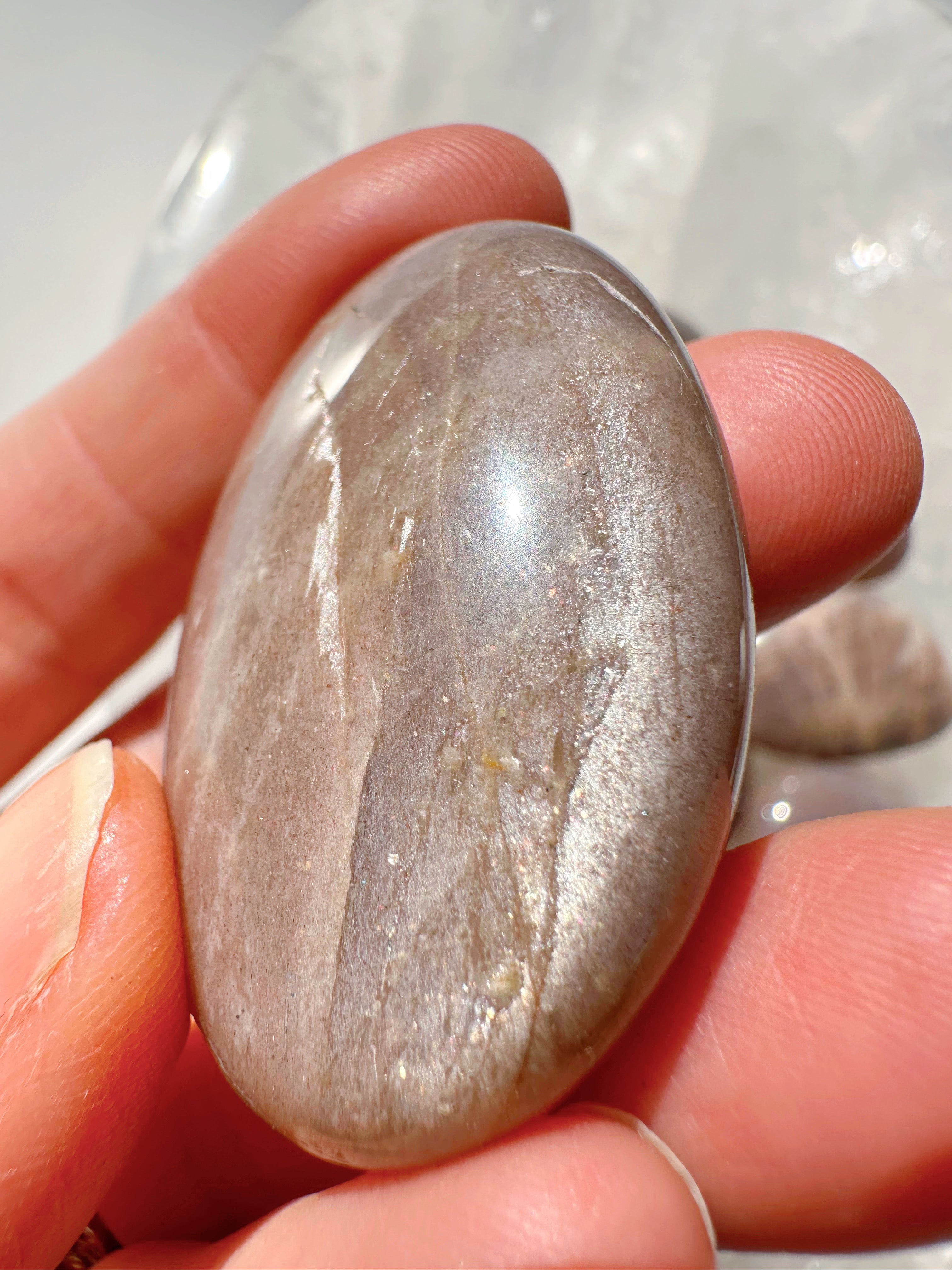 Sunstone & Peach Moonstone Palm Stone - I - Baltic Mermaid