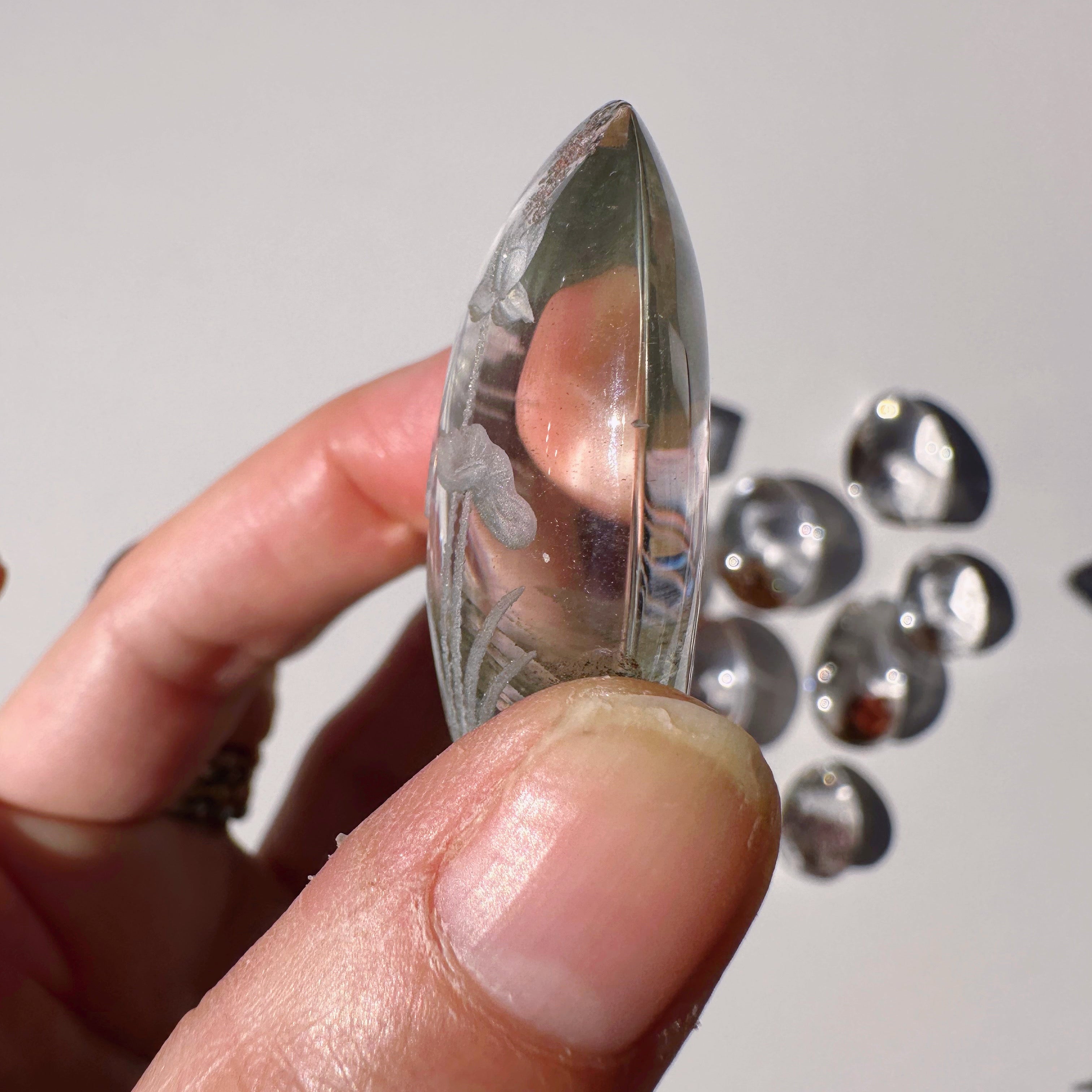 Intaglio Carved Love Birds in a the water Chlorite Quartz/Garden Quartz Cabochon Baltic Mermaid