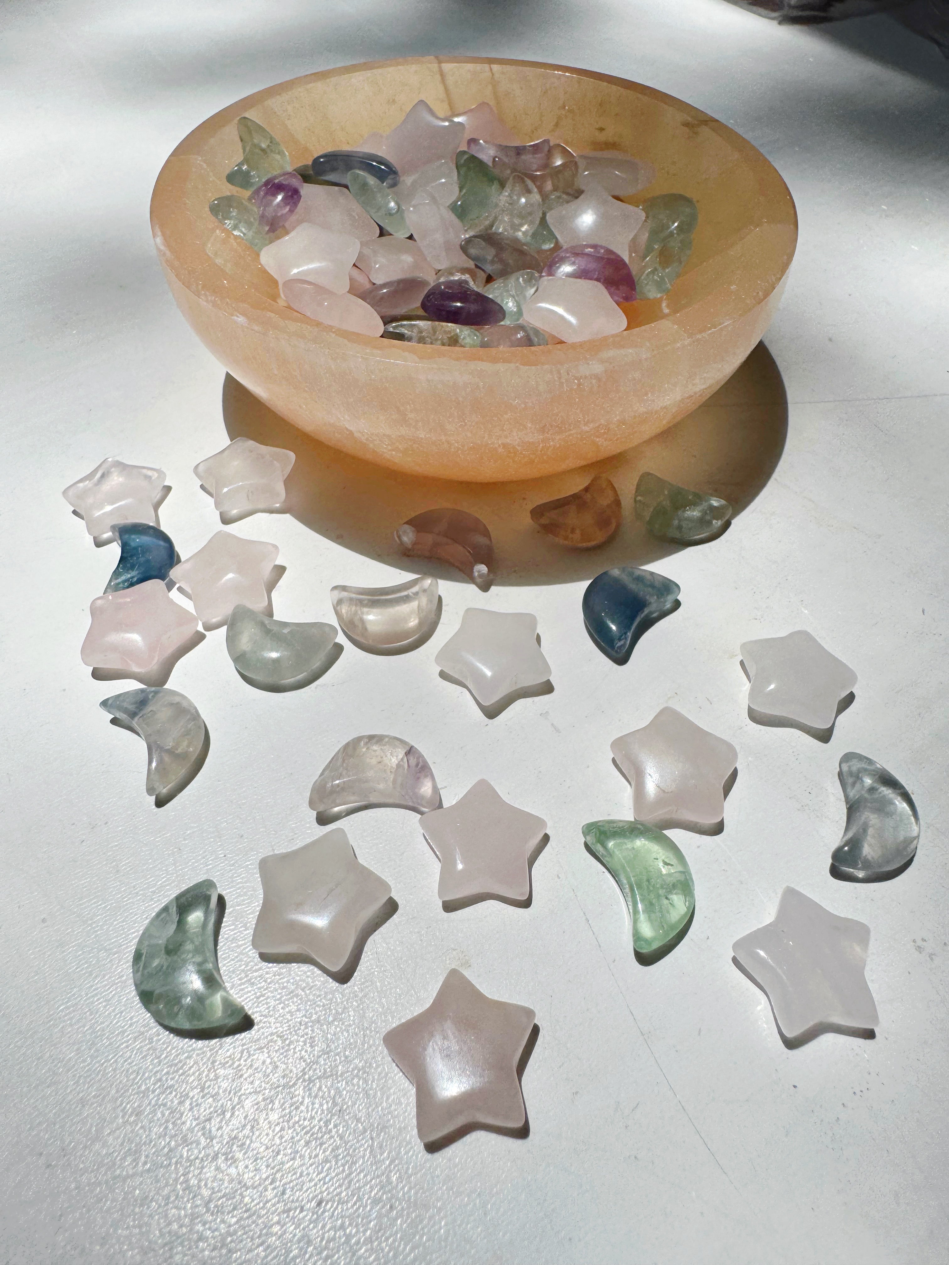 Mini Rose Quartz Stars & Fluorite Moons Baltic Mermaid