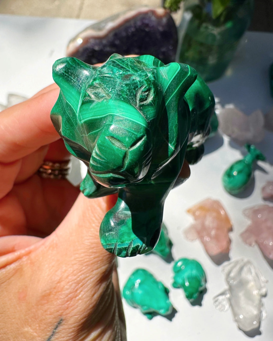 Hand Carved Malachite Lion - Baltic Mermaid