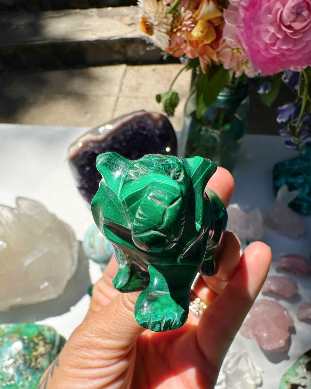 Hand Carved Malachite Lion - Baltic Mermaid