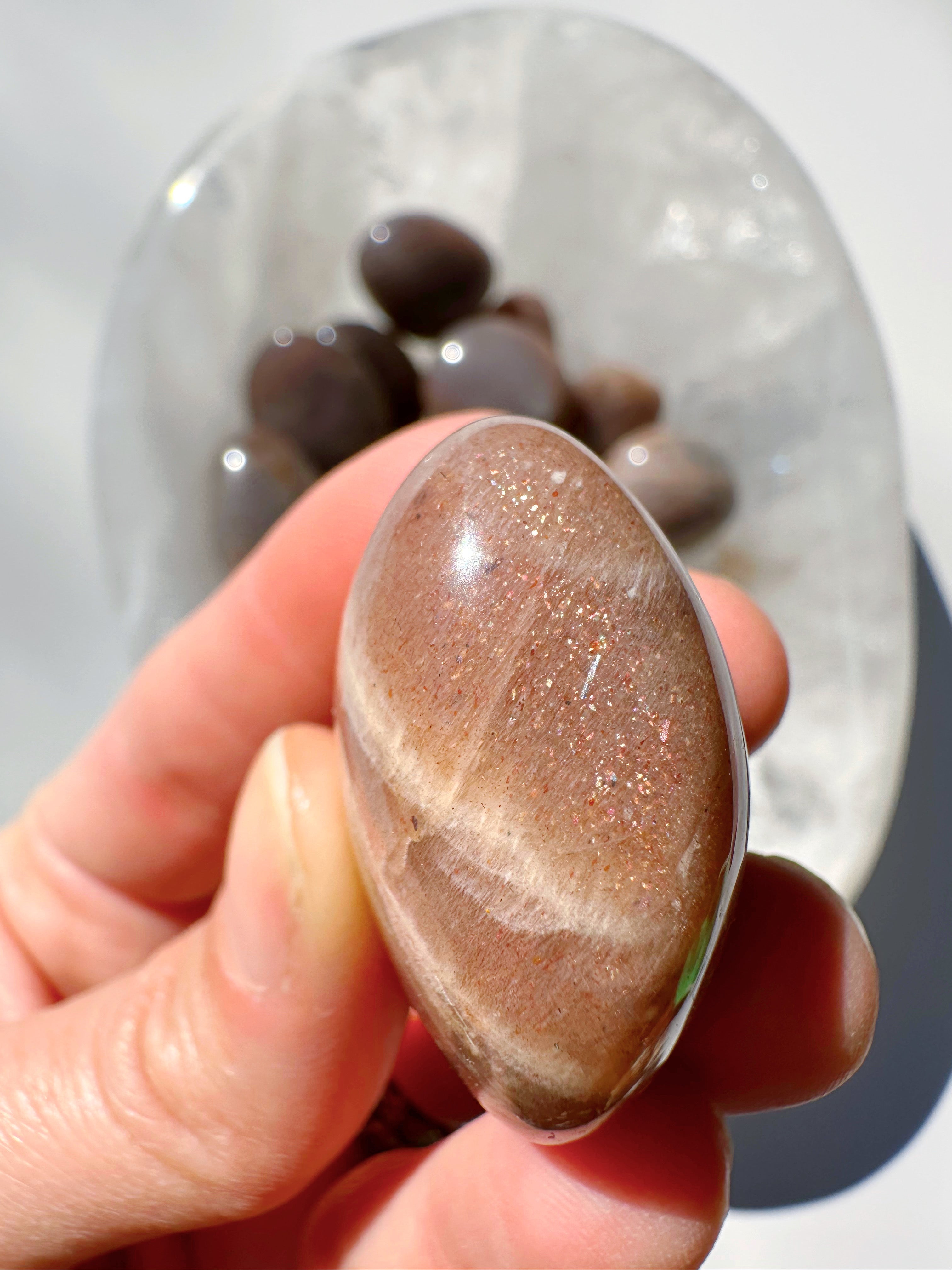 Sunstone & Peach Moonstone Palm Stone - C - Baltic Mermaid