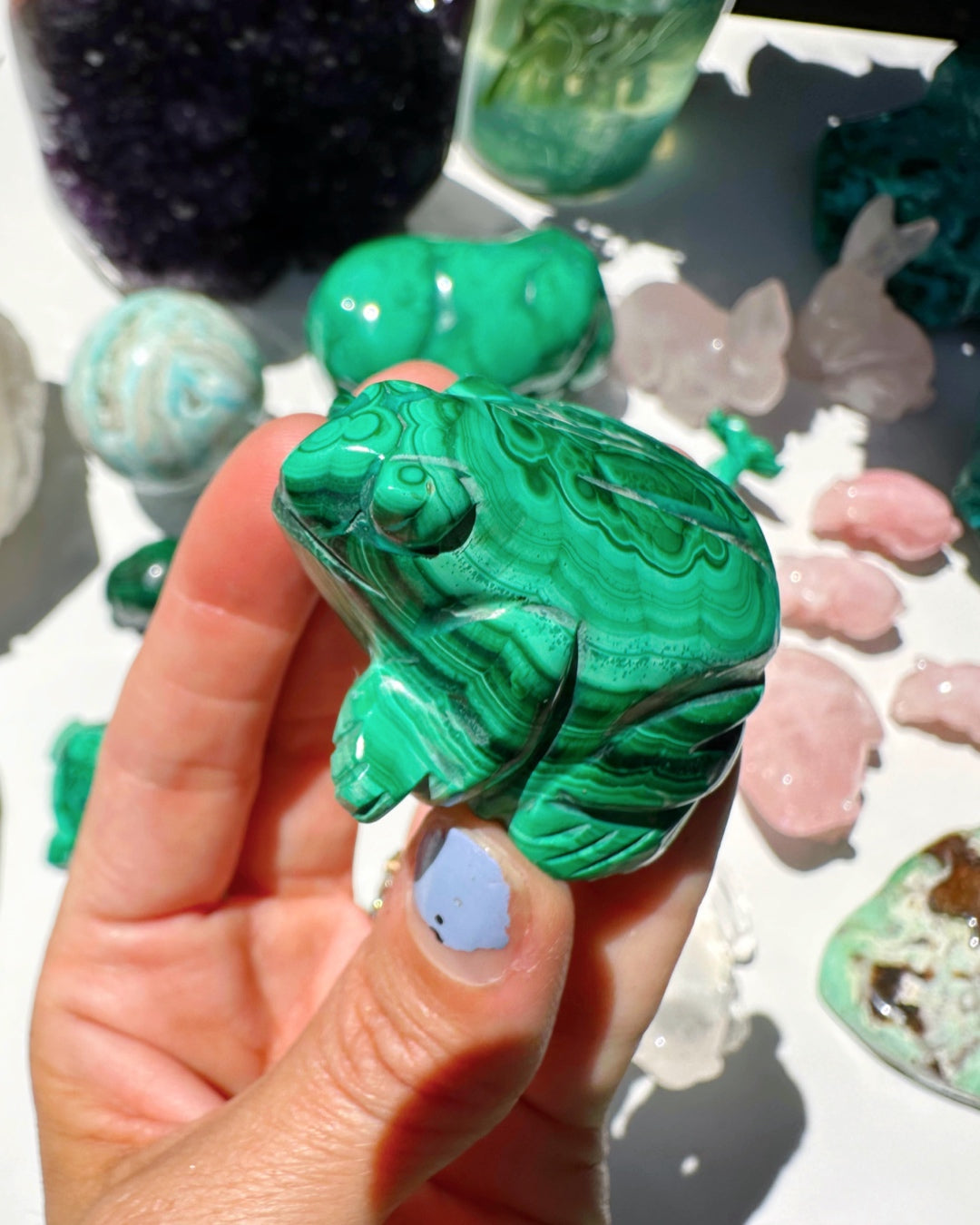 Hand Carved Malachite Frog - Baltic Mermaid