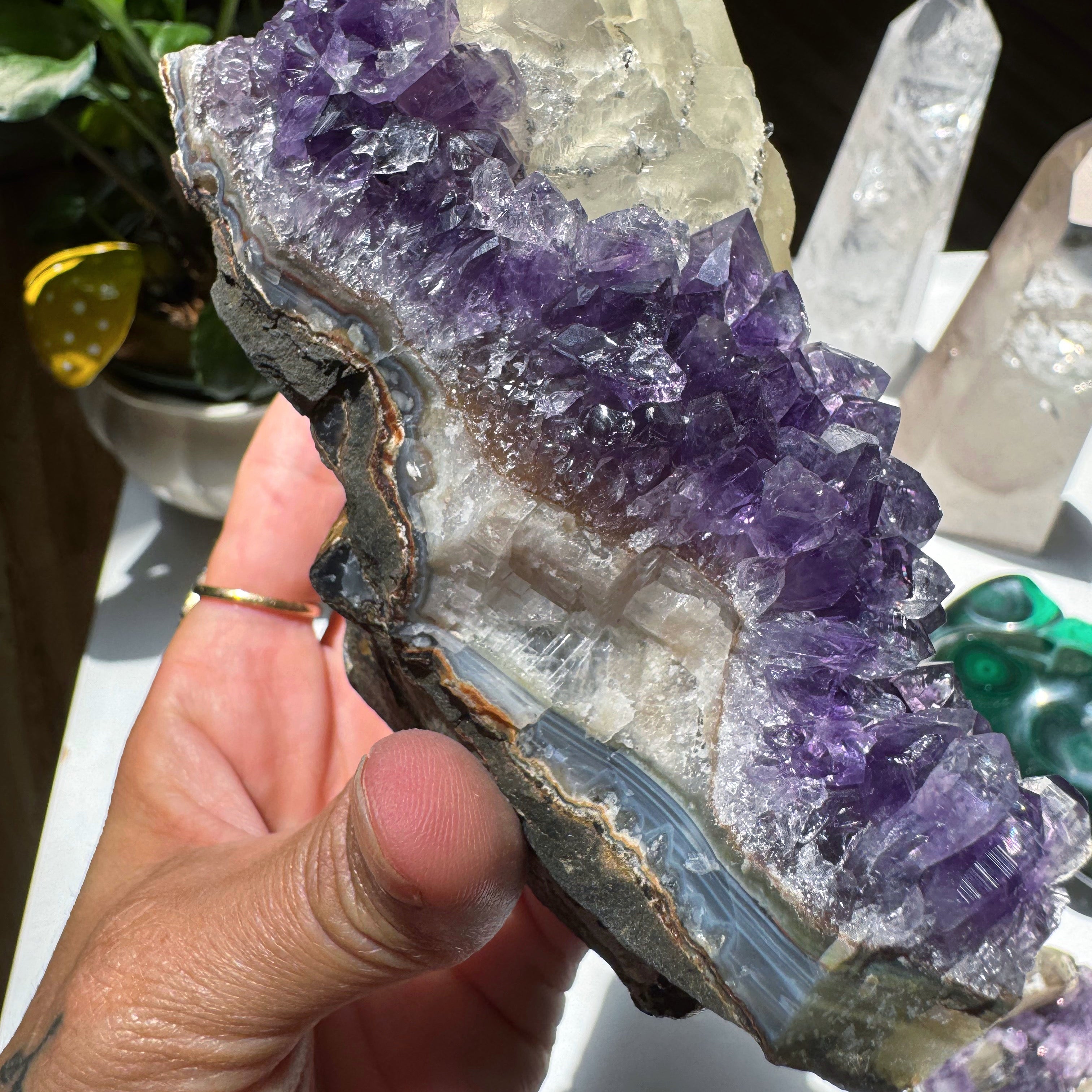 Amethyst Cluster w/ Druzy Calcite from Uruguay Baltic Mermaid