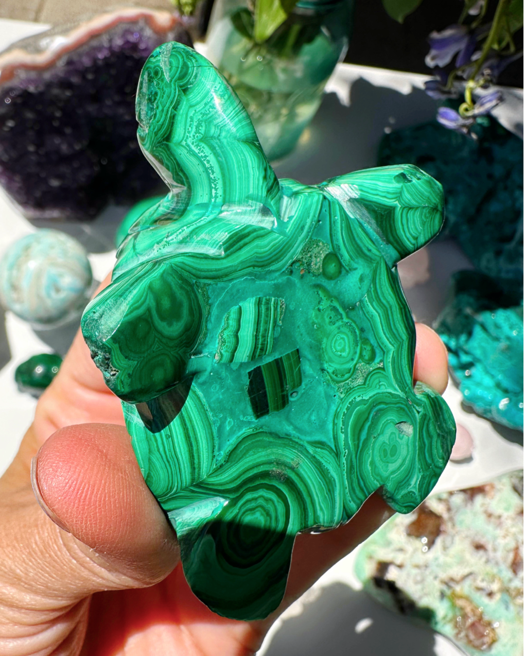 Hand Carved Malachite Turtle - Baltic Mermaid