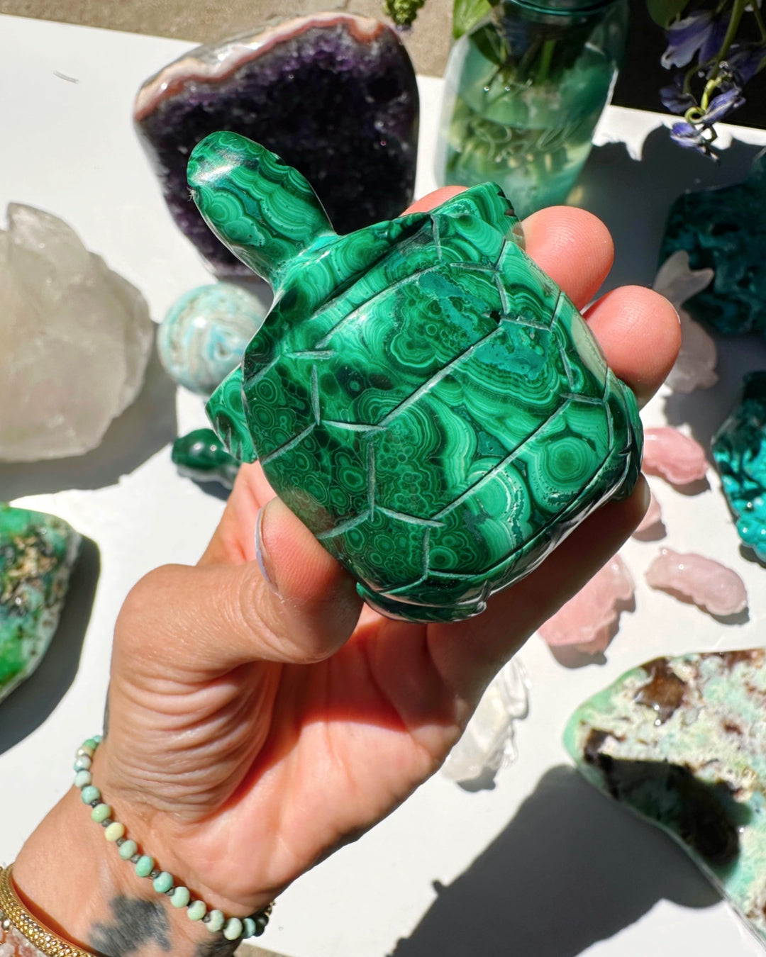 Hand Carved Malachite Turtle - Baltic Mermaid