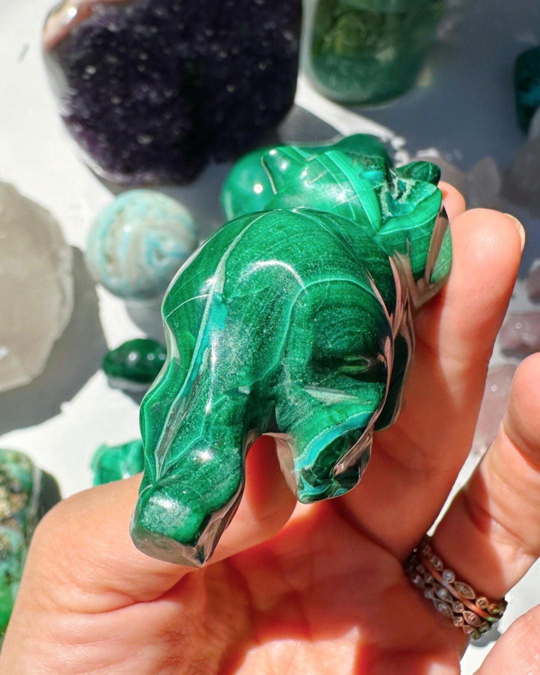 Hand Carved Malachite Lion - Baltic Mermaid