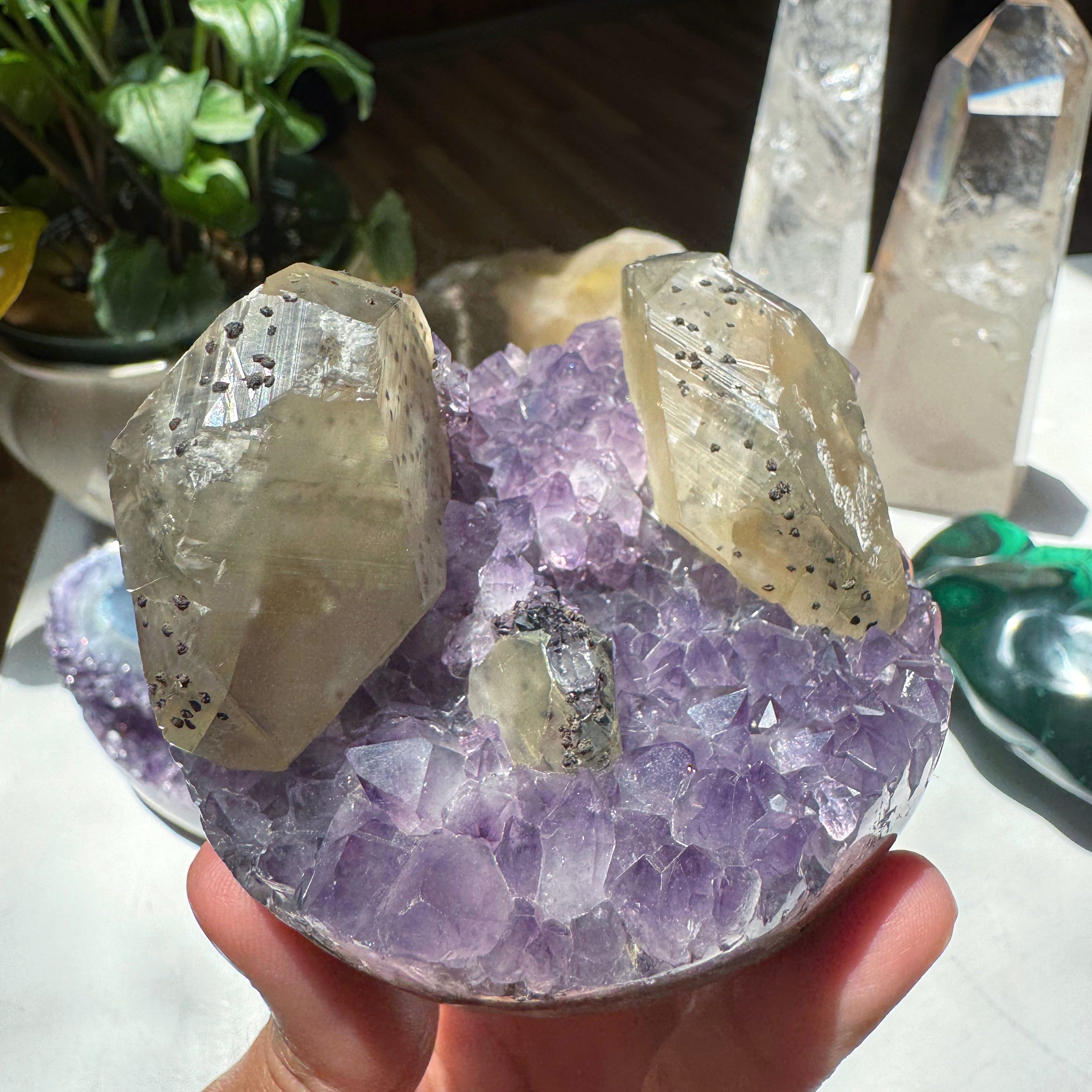 Amethyst Cluster w/ Calcite & Goethite from Uruguay Baltic Mermaid