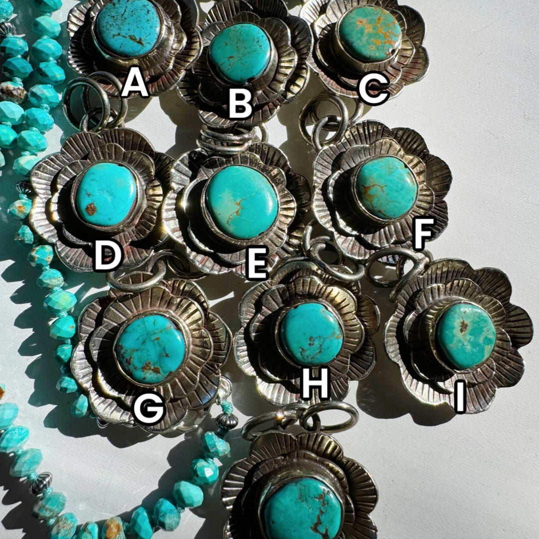 “Chelsea” - Turquoise & Sterling Silver Necklace w/ Flower Pendant - Baltic Mermaid