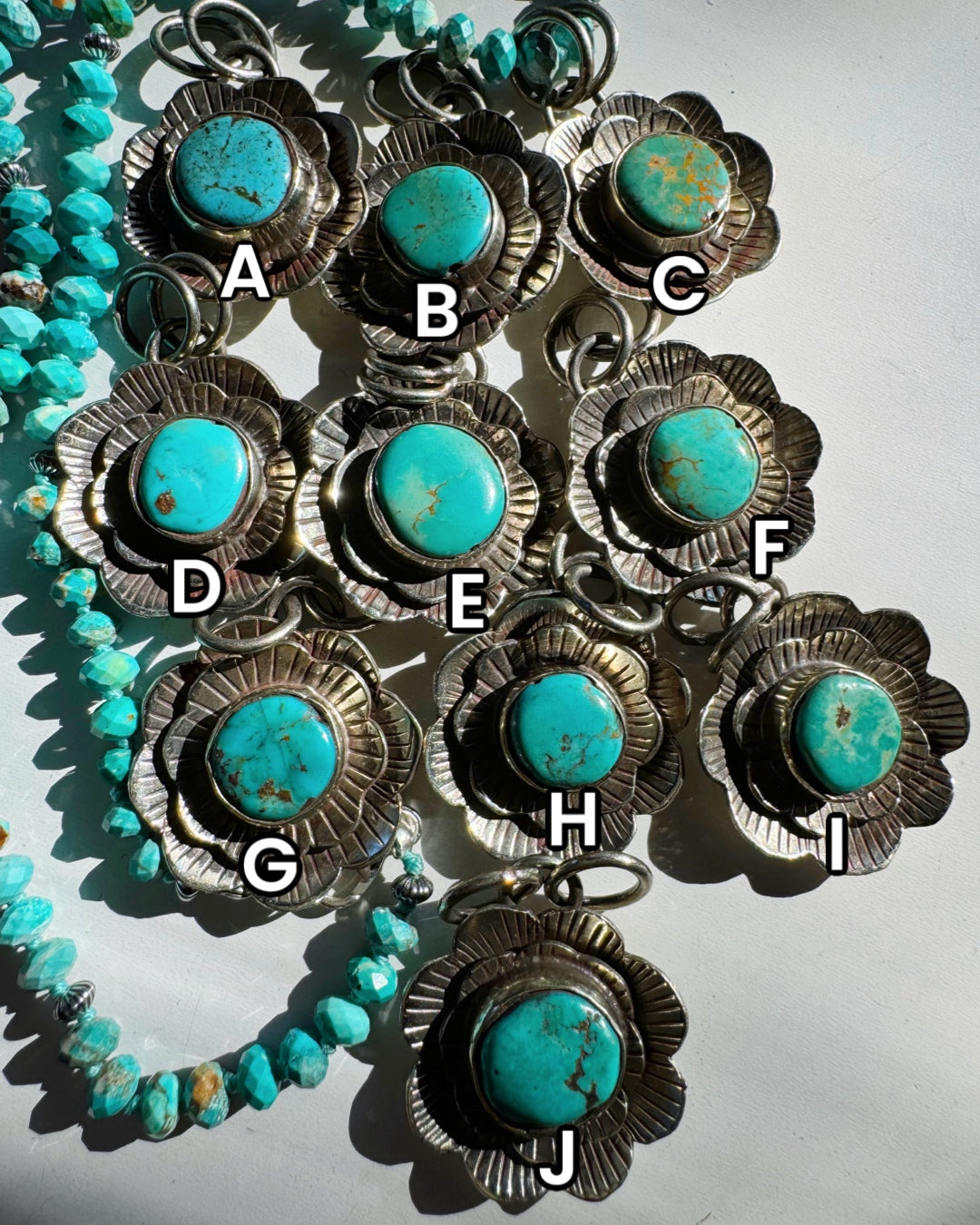 “Chelsea” - Turquoise & Sterling Silver Necklace w/ Flower Pendant - Baltic Mermaid