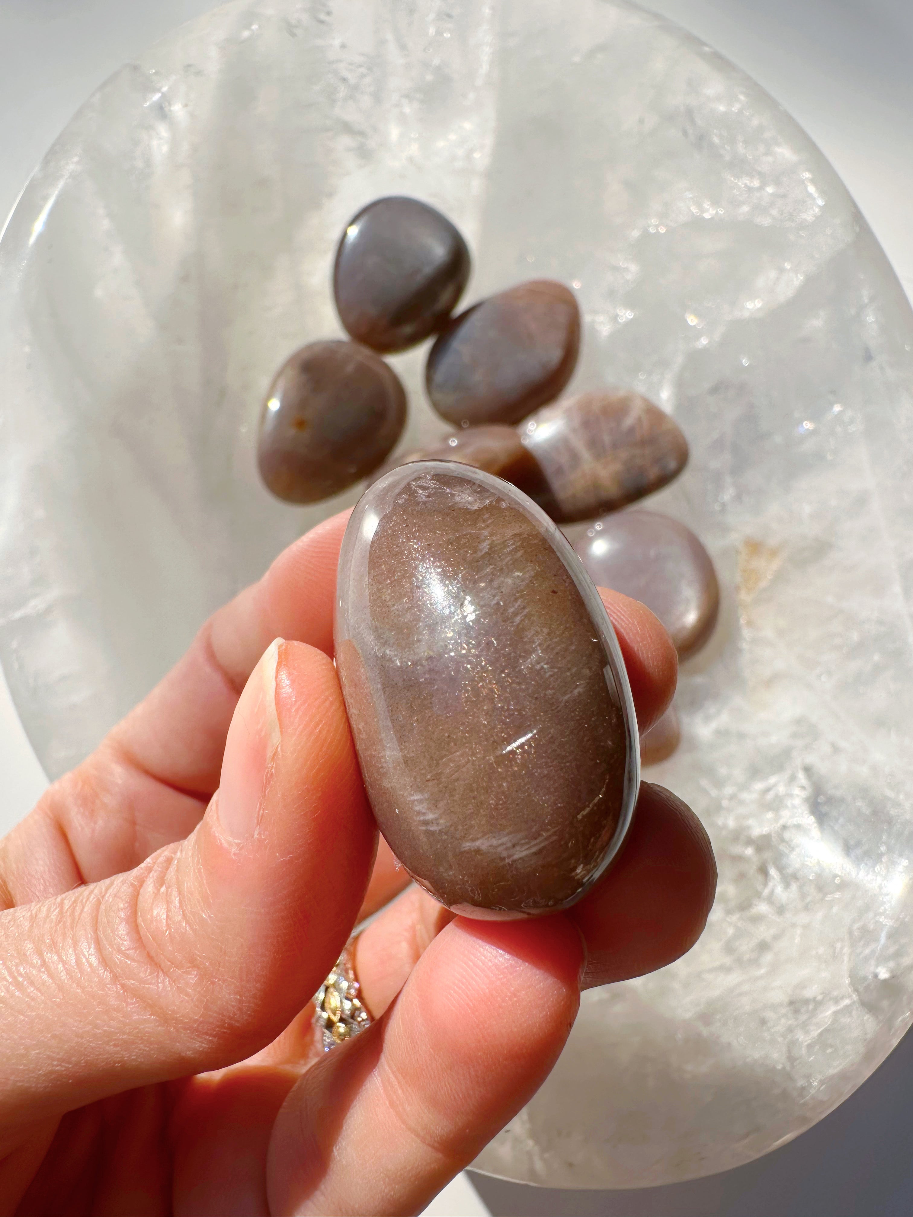 Sunstone & Peach Moonstone Palm Stone - H - Baltic Mermaid