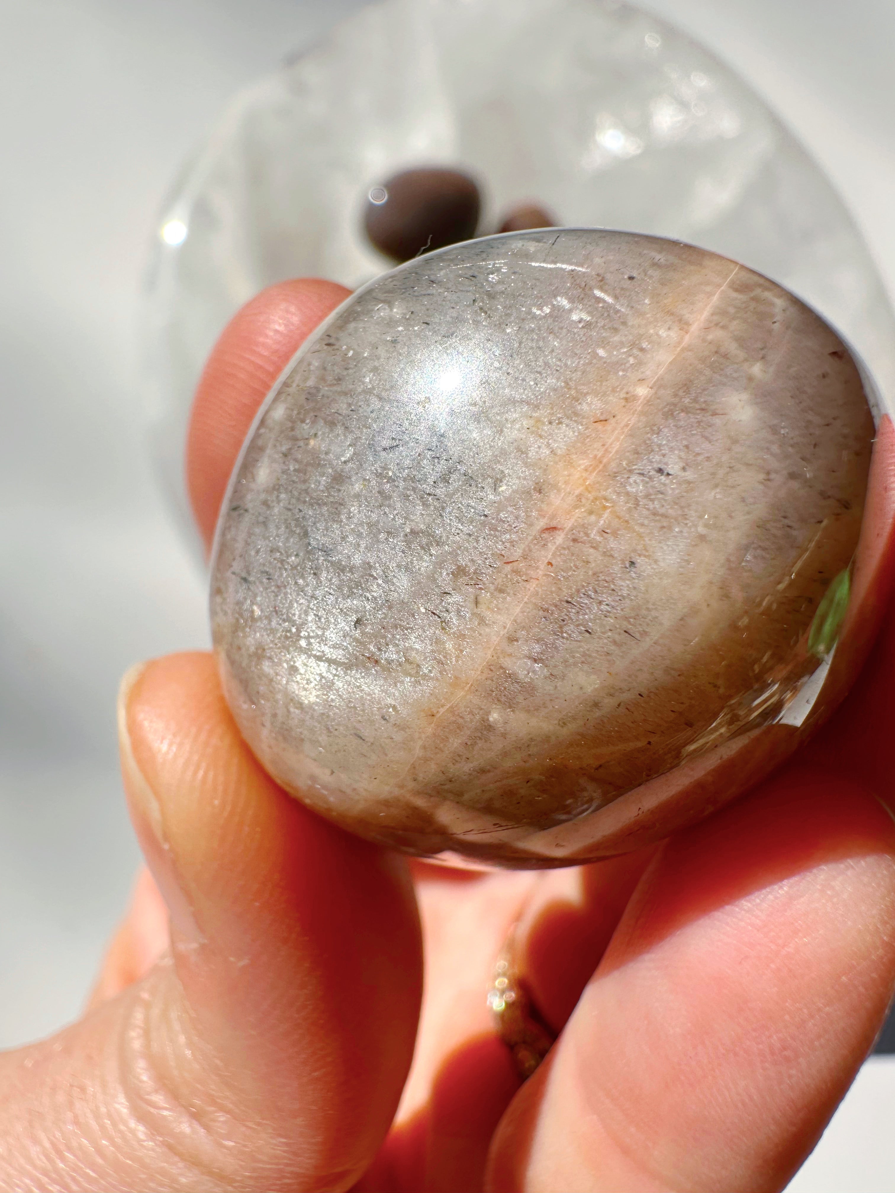 Sunstone & Peach Moonstone Palm Stone - E - Baltic Mermaid