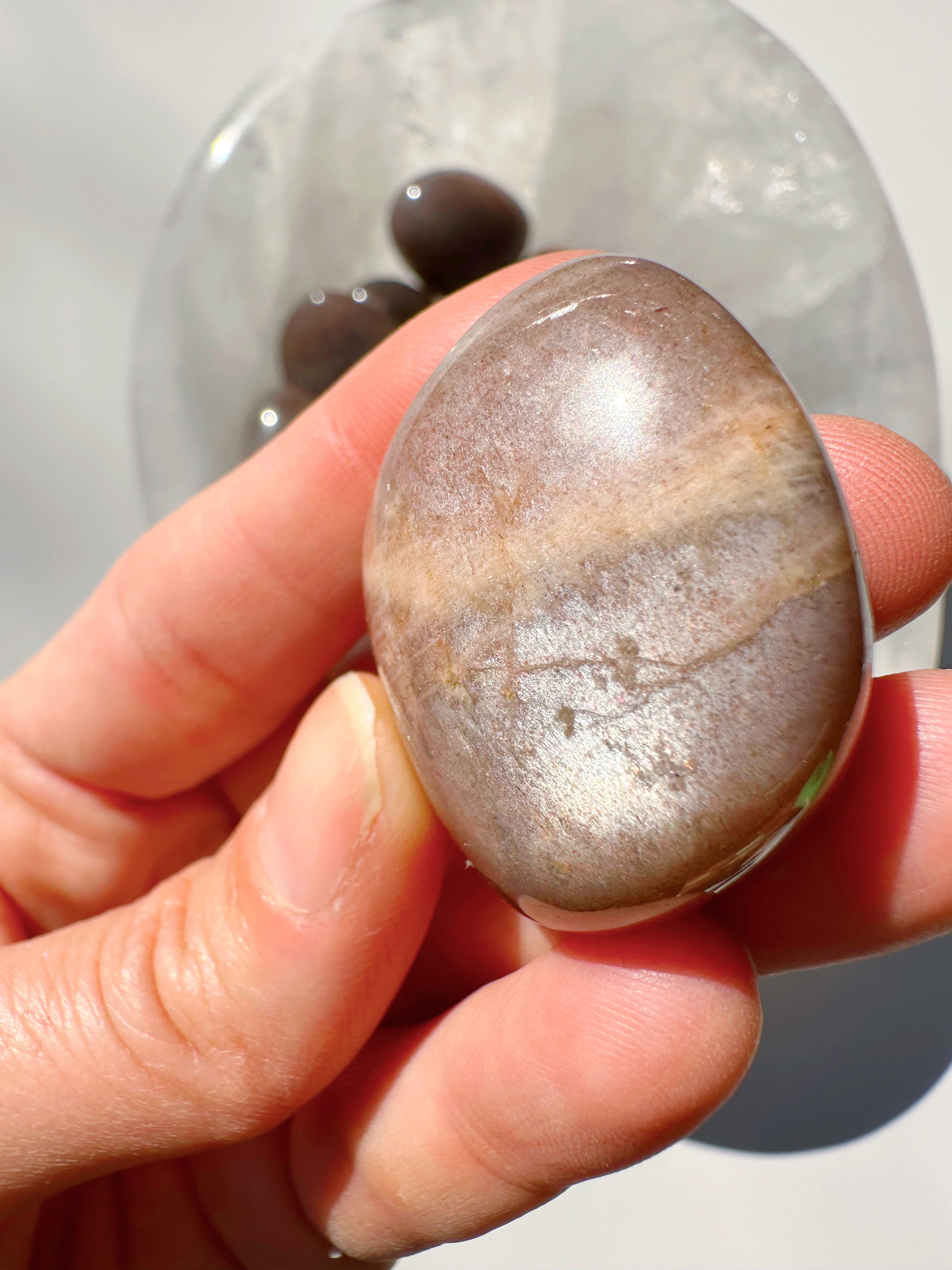 Sunstone & Peach Moonstone Palm Stone - C - Baltic Mermaid