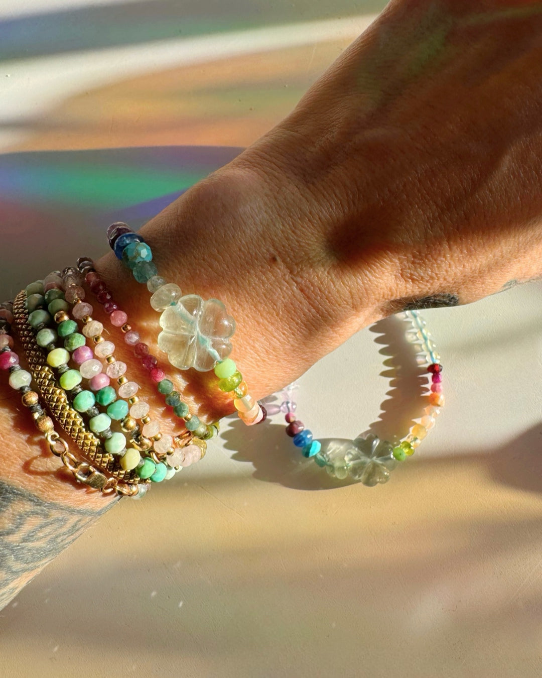 Rainbow Clover Gemstone Candy Bracelet - Baltic Mermaid