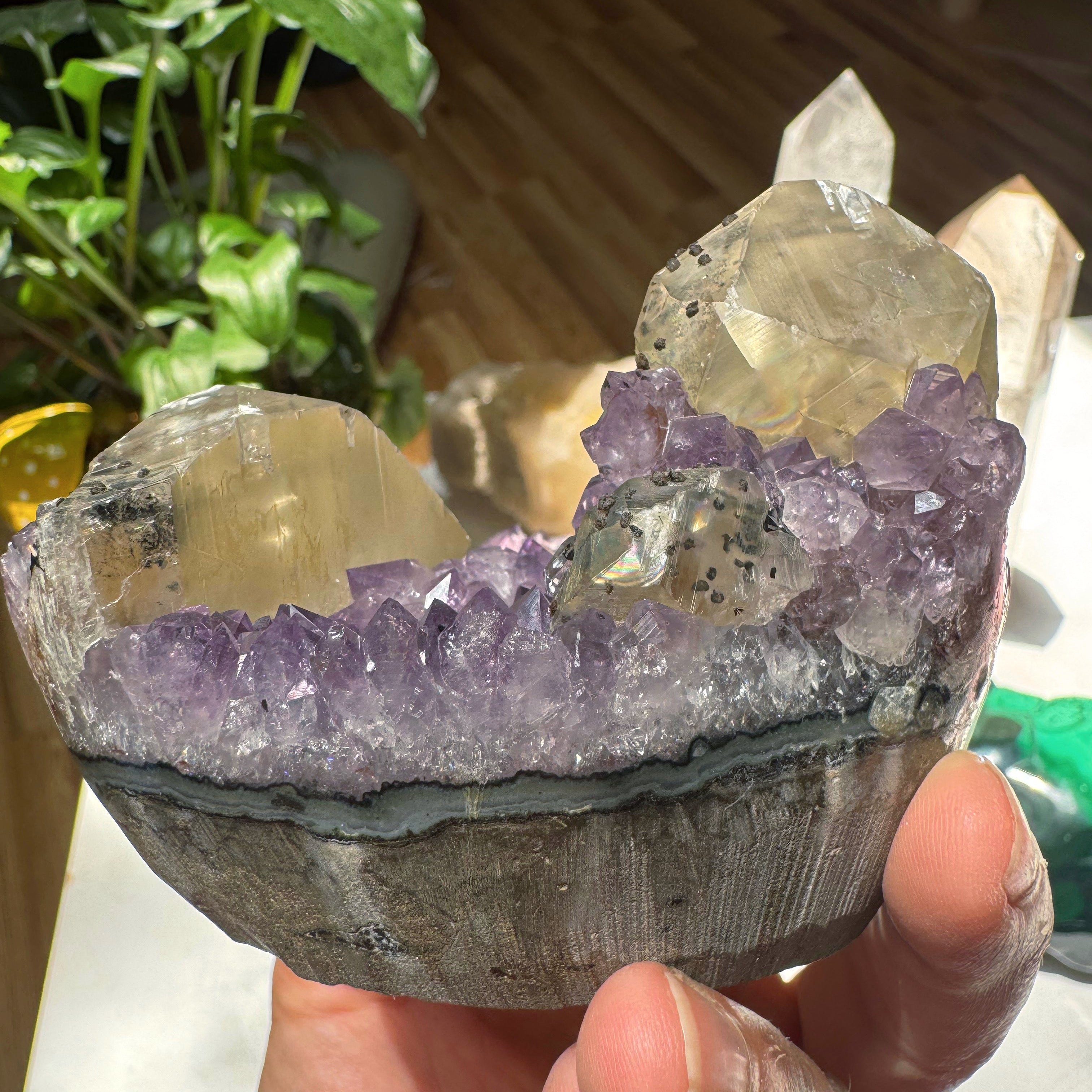 Amethyst Cluster w/ Calcite & Goethite from Uruguay Baltic Mermaid