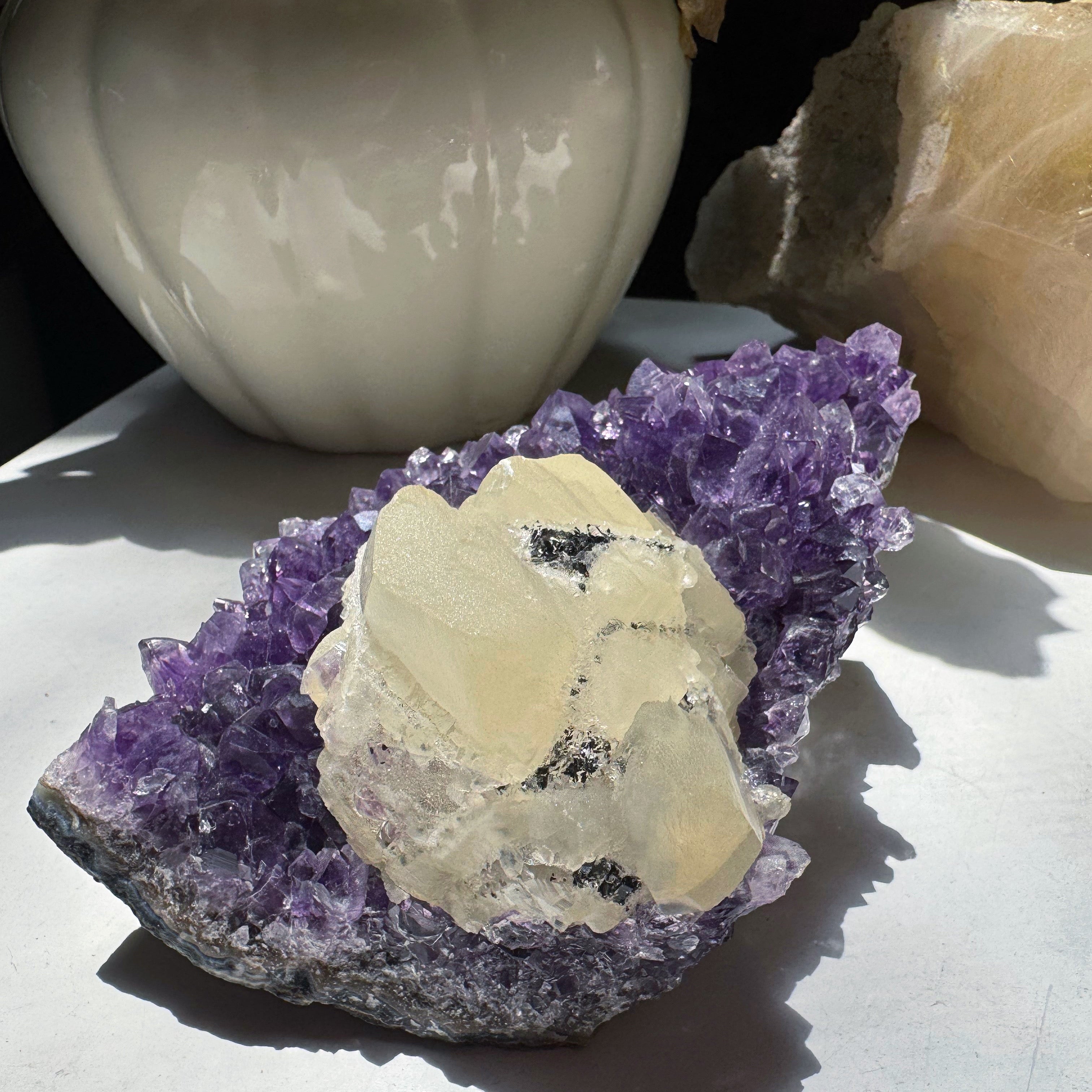 Amethyst Cluster w/ Druzy Calcite from Uruguay Baltic Mermaid