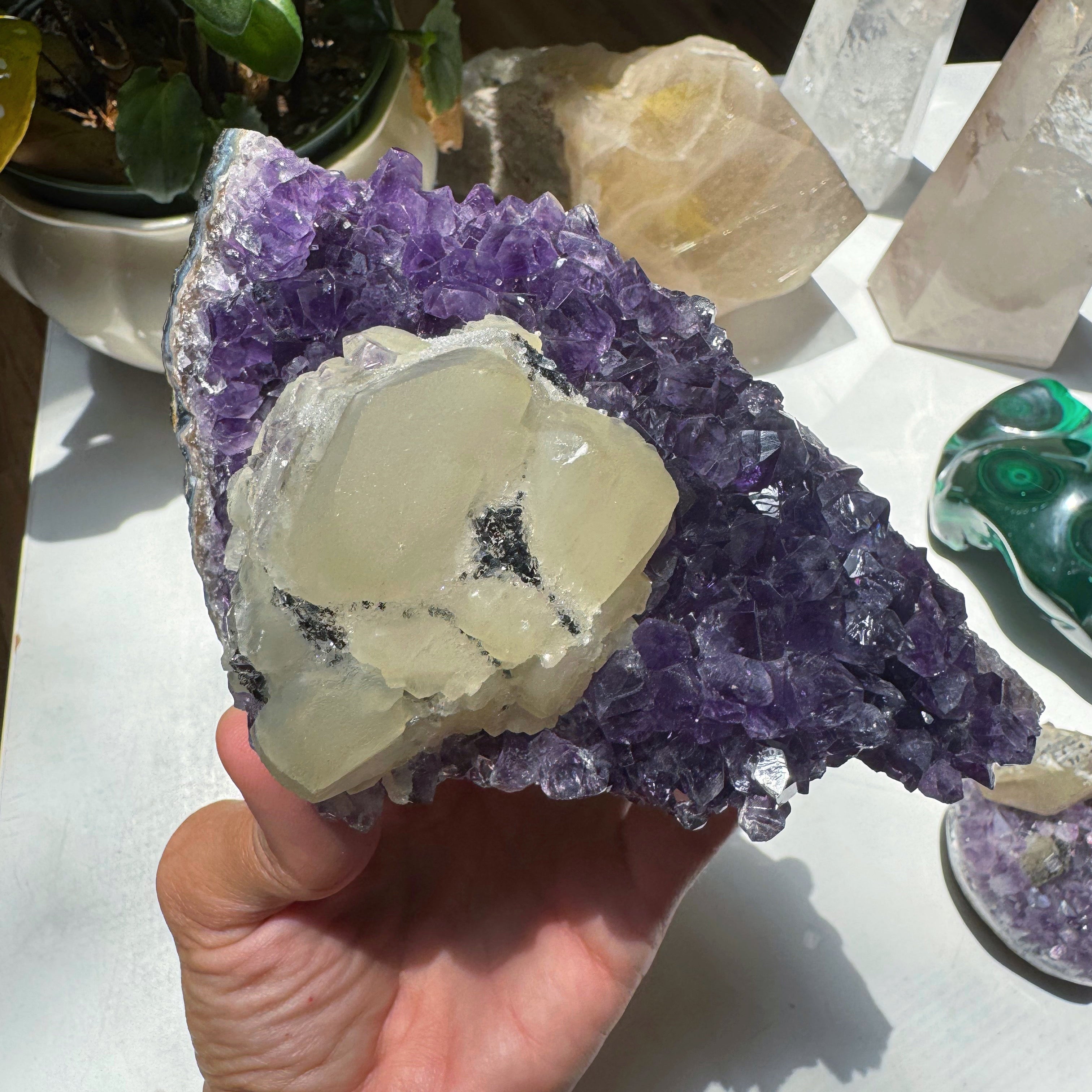 Amethyst Cluster w/ Druzy Calcite from Uruguay Baltic Mermaid