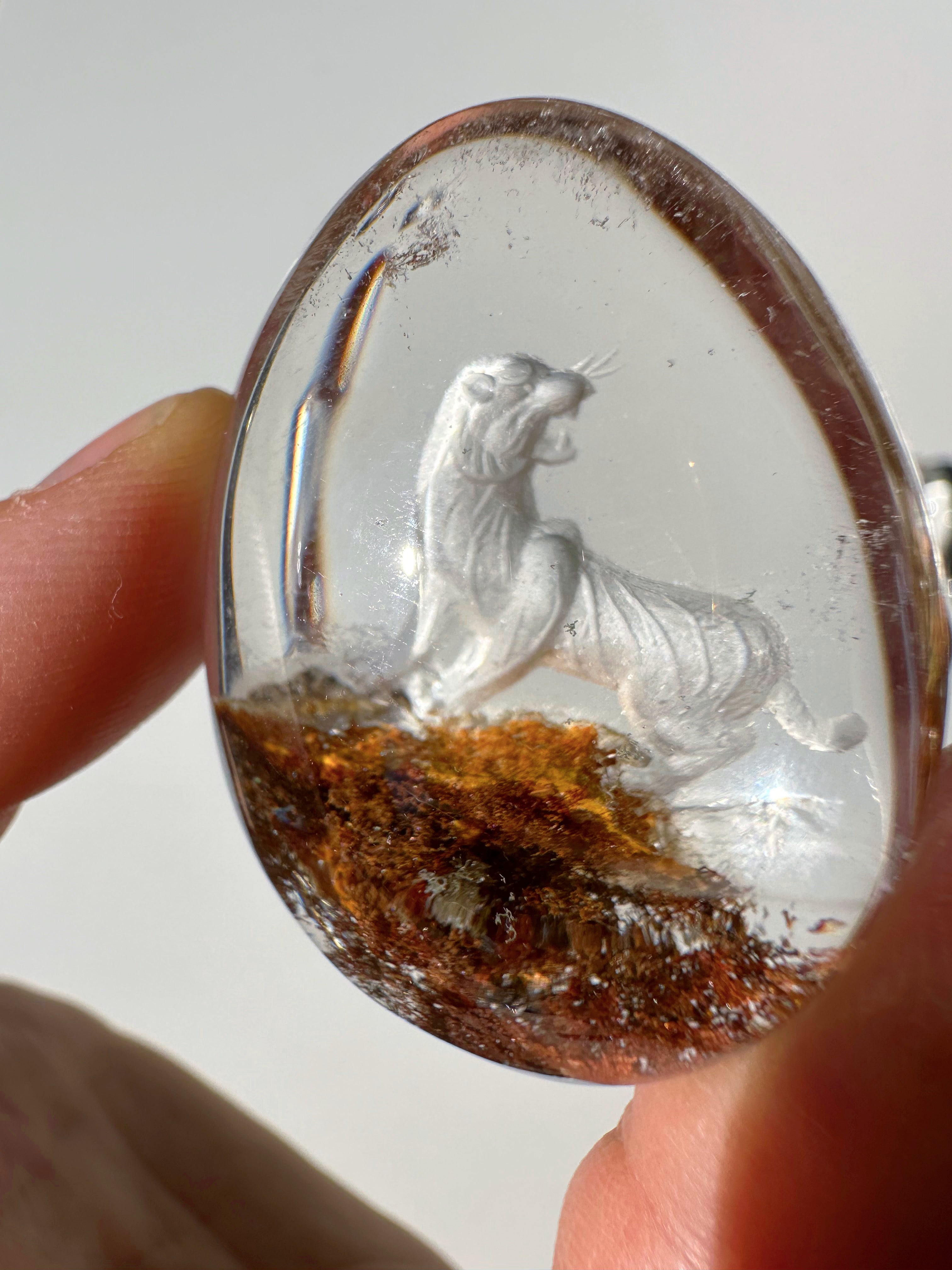 Intaglio Tiger Carved Chlorite Quartz/Garden Quartz Cabochon Baltic Mermaid