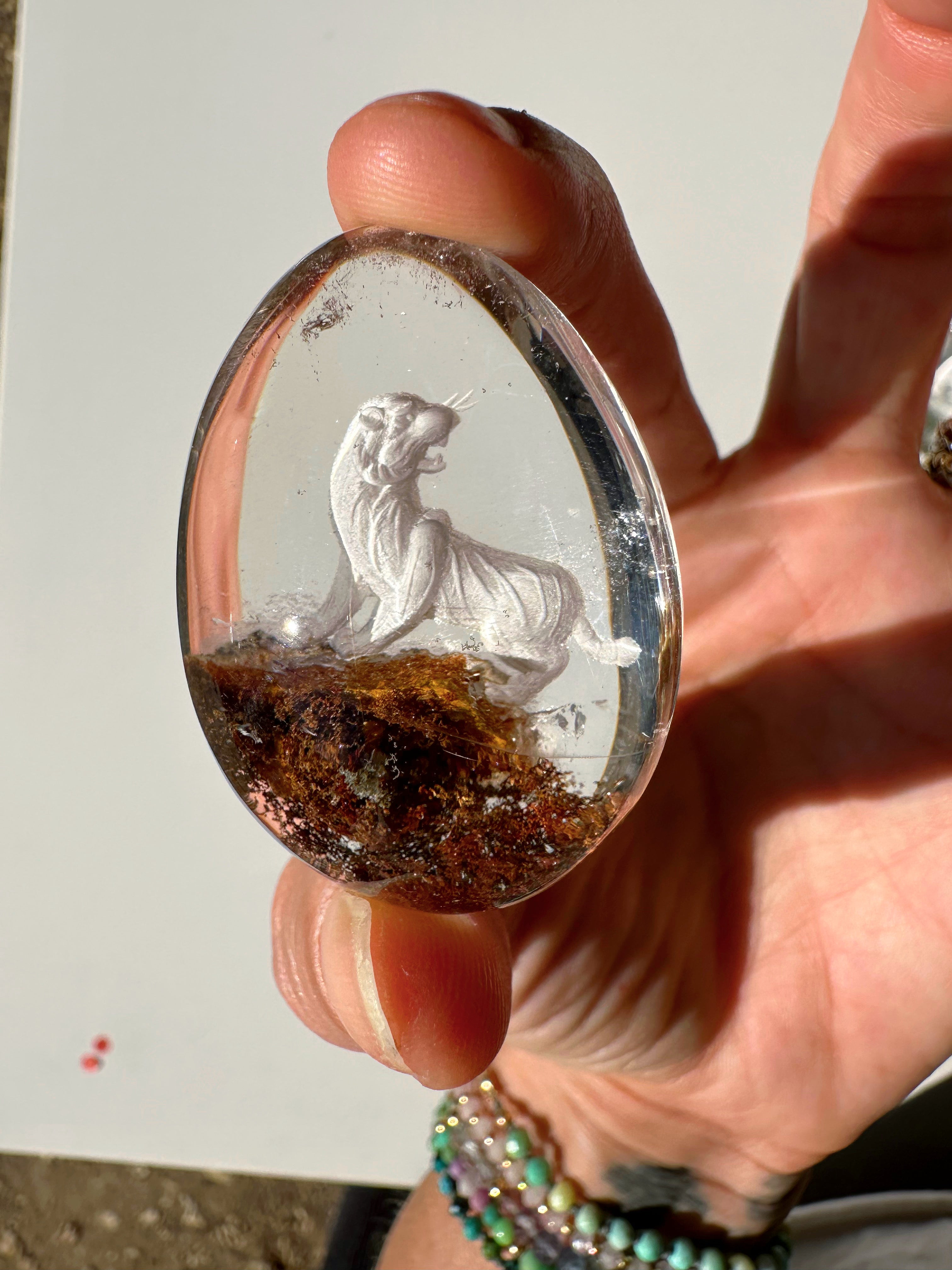 Intaglio Tiger Carved Chlorite Quartz/Garden Quartz Cabochon Baltic Mermaid