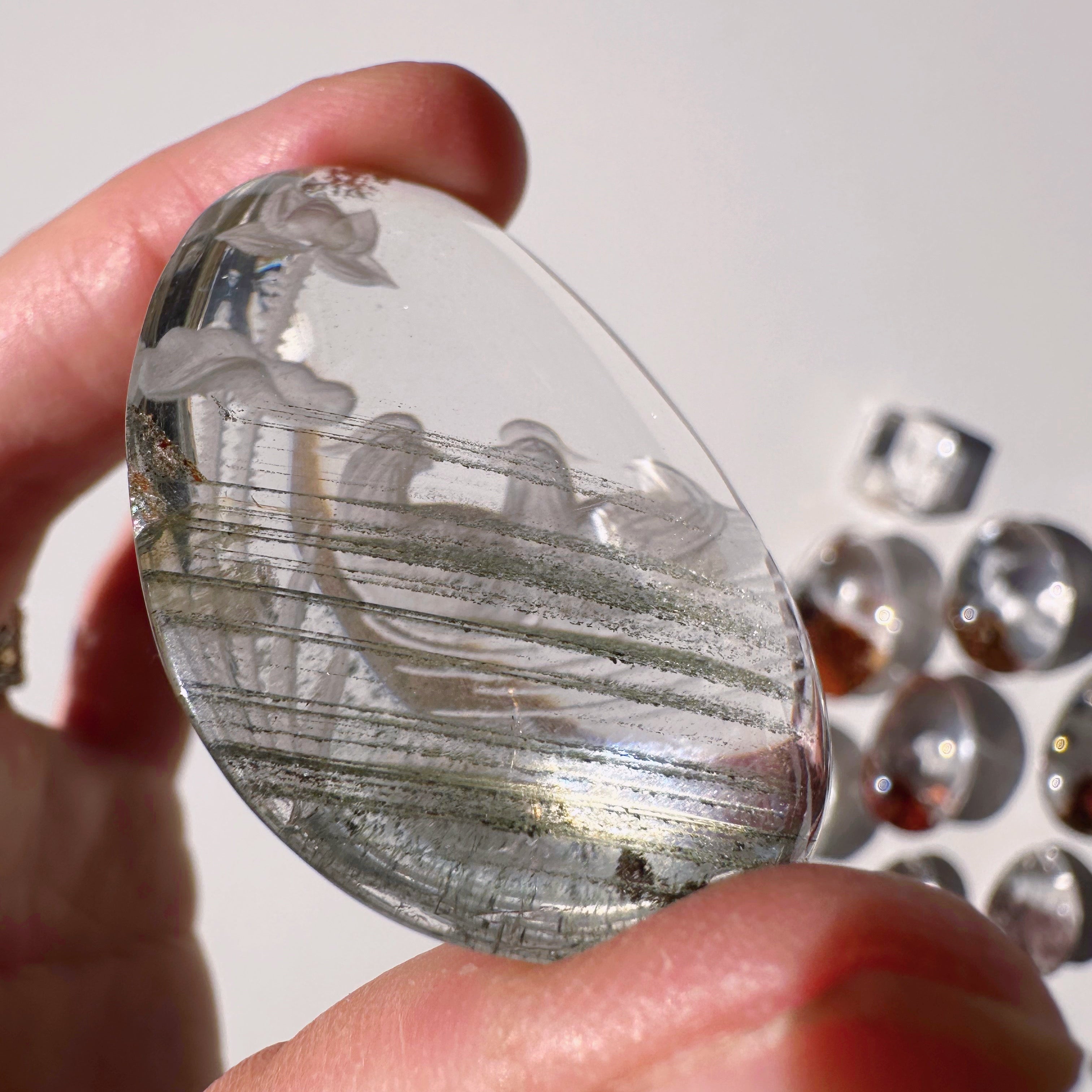 Intaglio Carved Love Birds in a the water Chlorite Quartz/Garden Quartz Cabochon Baltic Mermaid