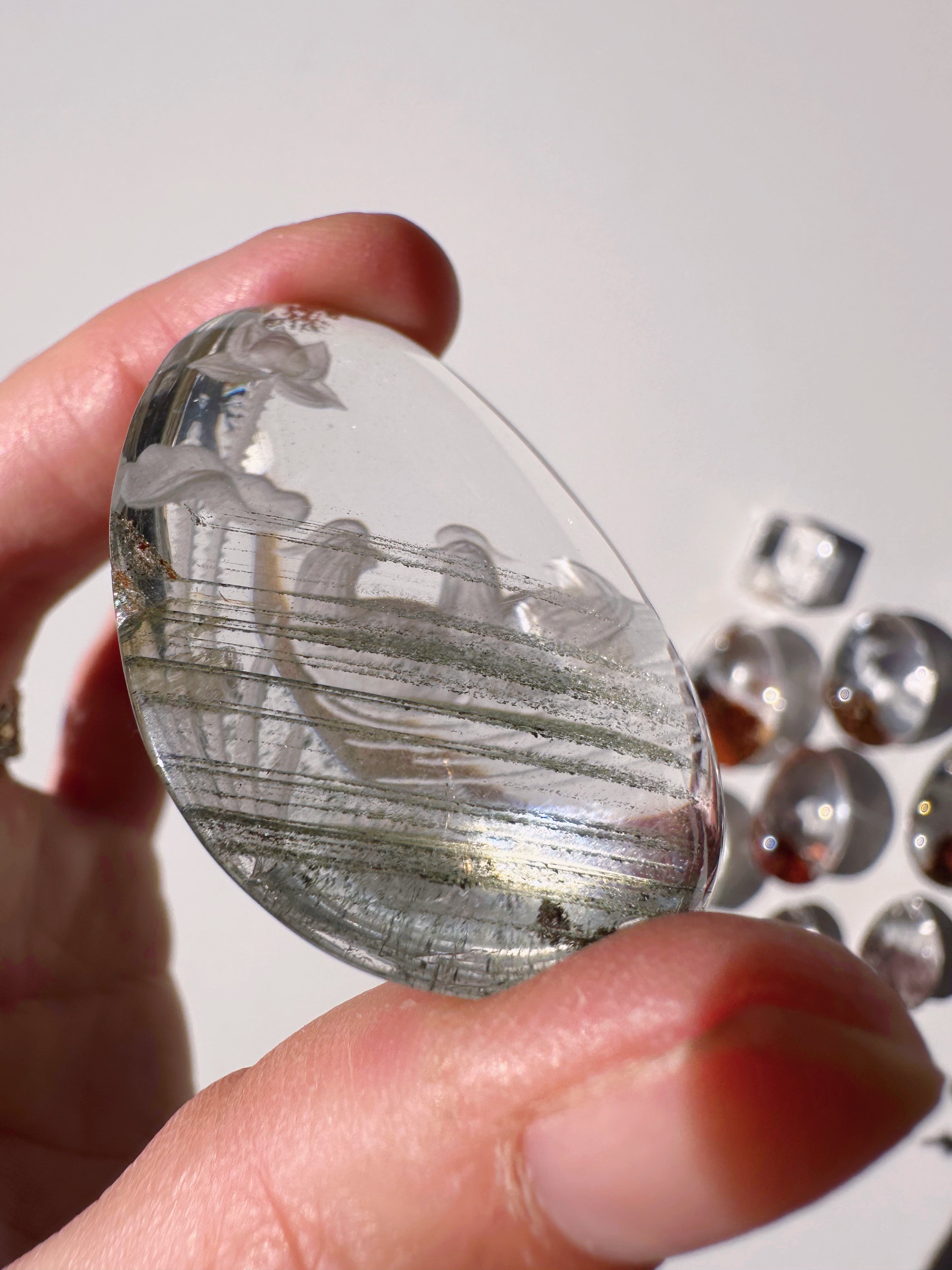 Intaglio Carved Love Birds in a the water Chlorite Quartz/Garden Quartz Cabochon Baltic Mermaid