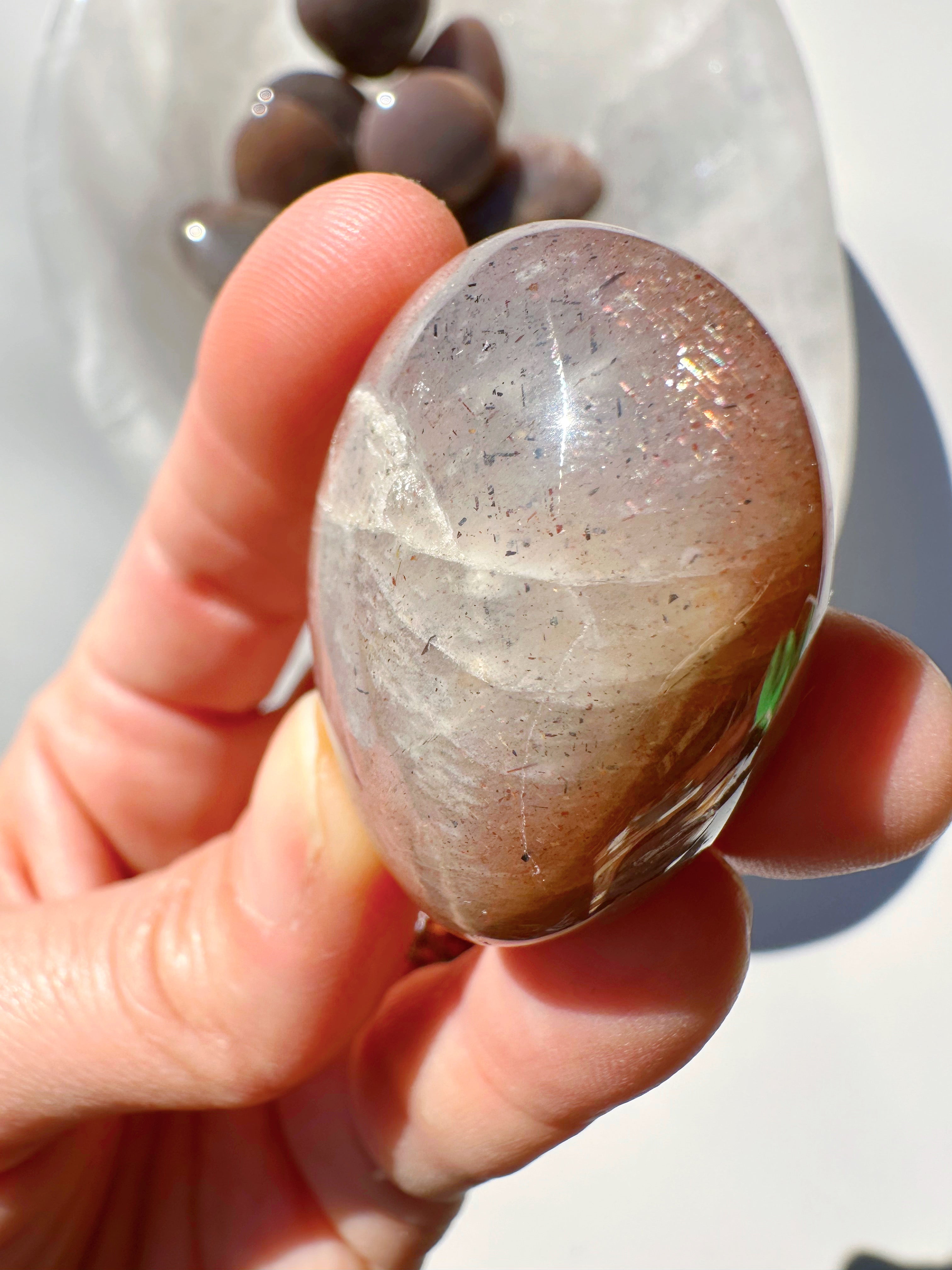 Sunstone & Peach Moonstone Palm Stone - D - Baltic Mermaid