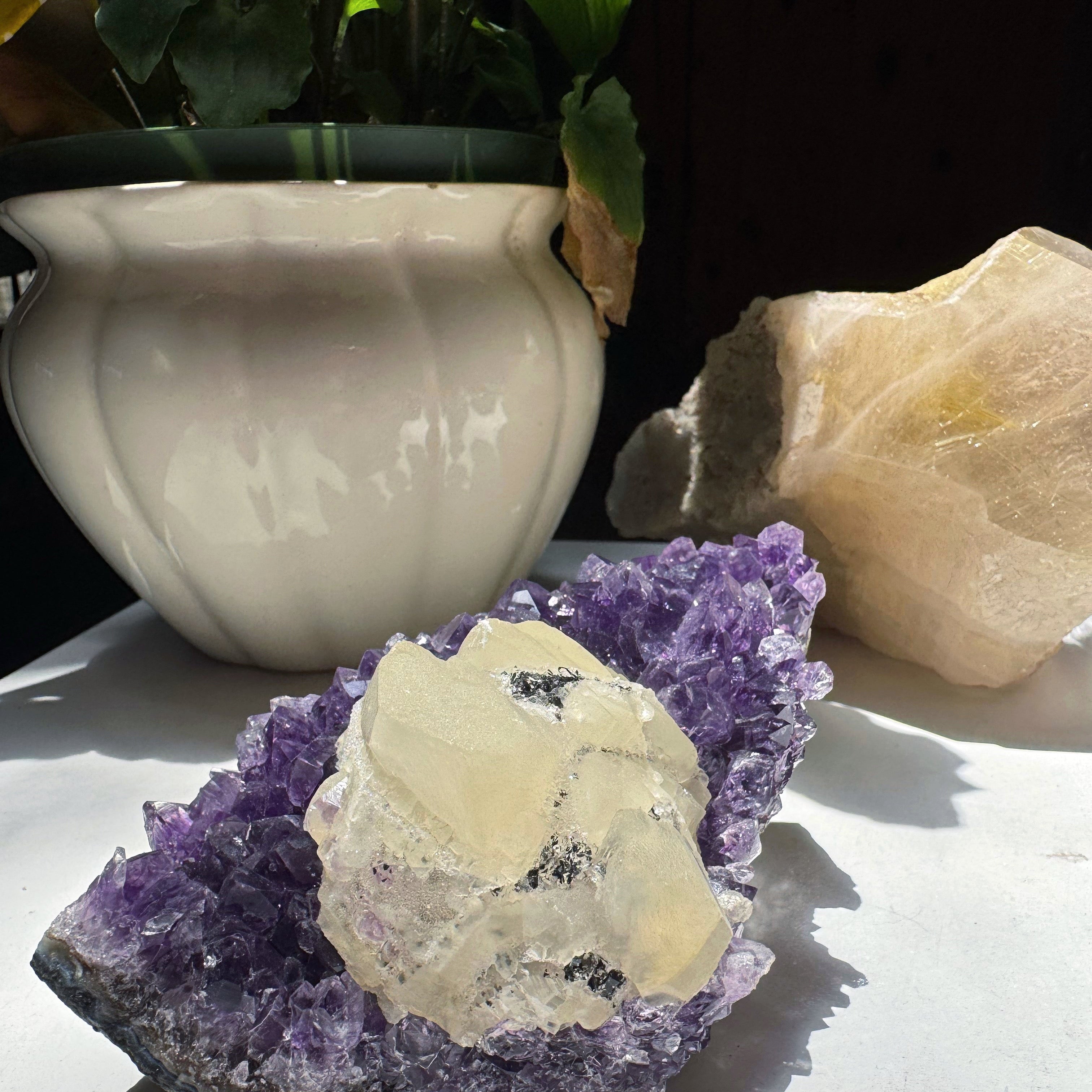 Amethyst Cluster w/ Druzy Calcite from Uruguay Baltic Mermaid