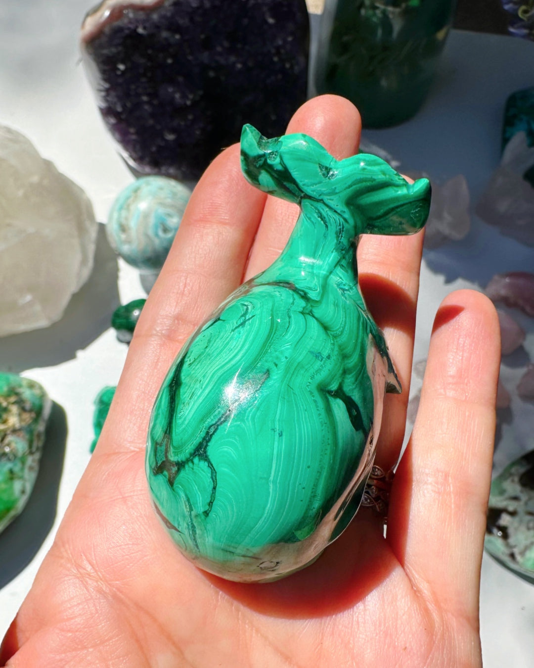 Hand Carved Malachite Whale - Baltic Mermaid