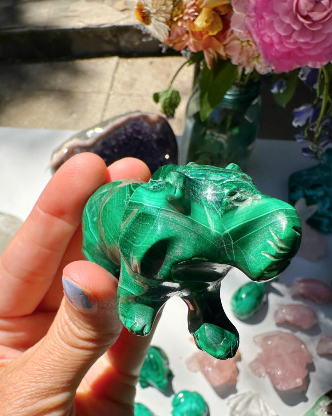 Hand Carved Malachite Lion - Baltic Mermaid