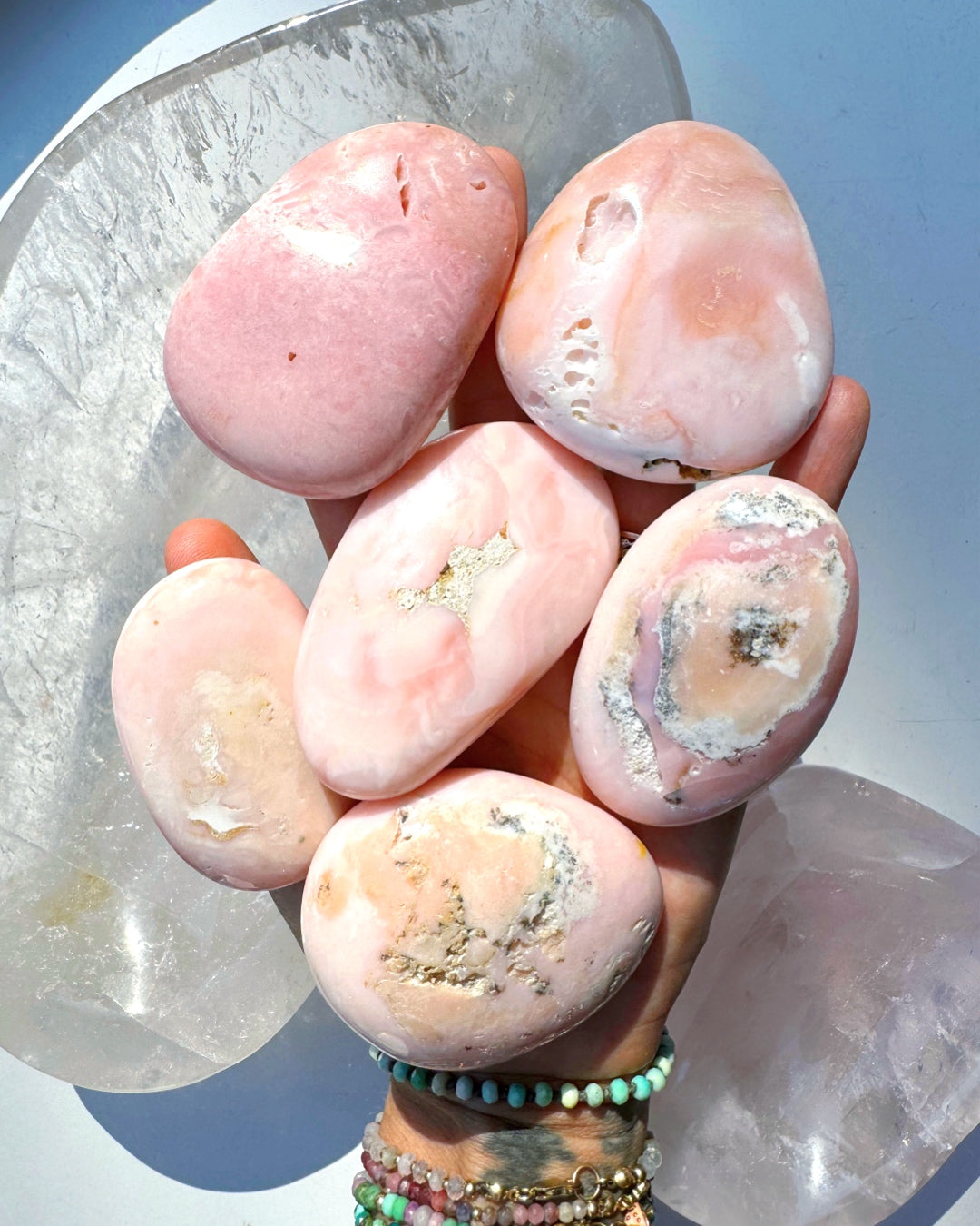 Pink Opal Palm Stones - Baltic Mermaid