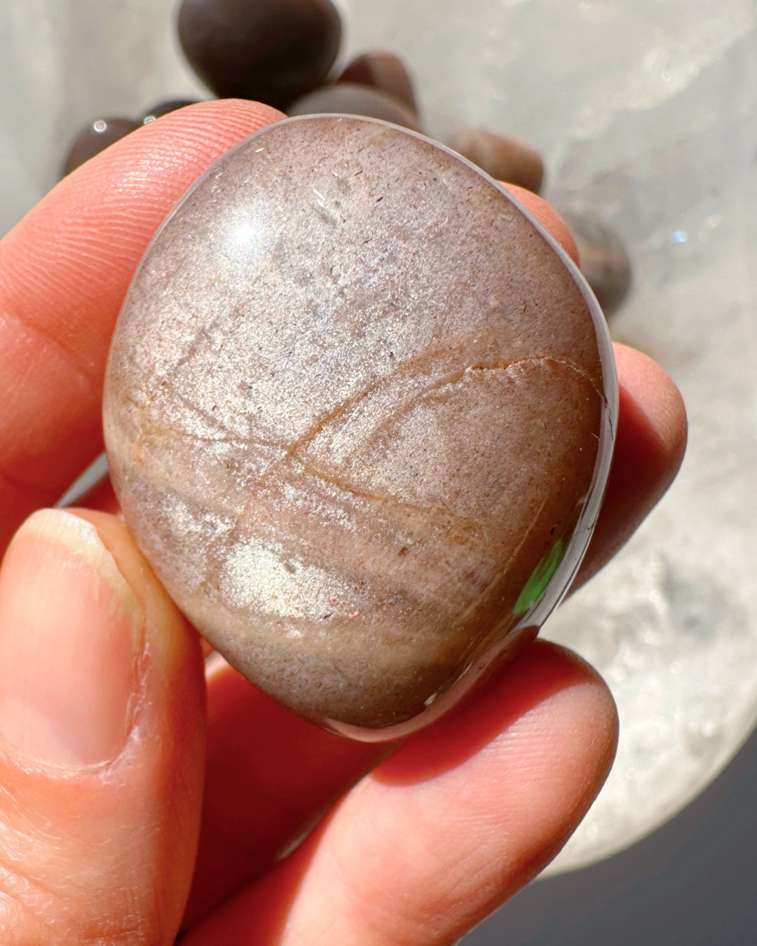 Sunstone & Peach Moonstone Palm Stone - C - Baltic Mermaid