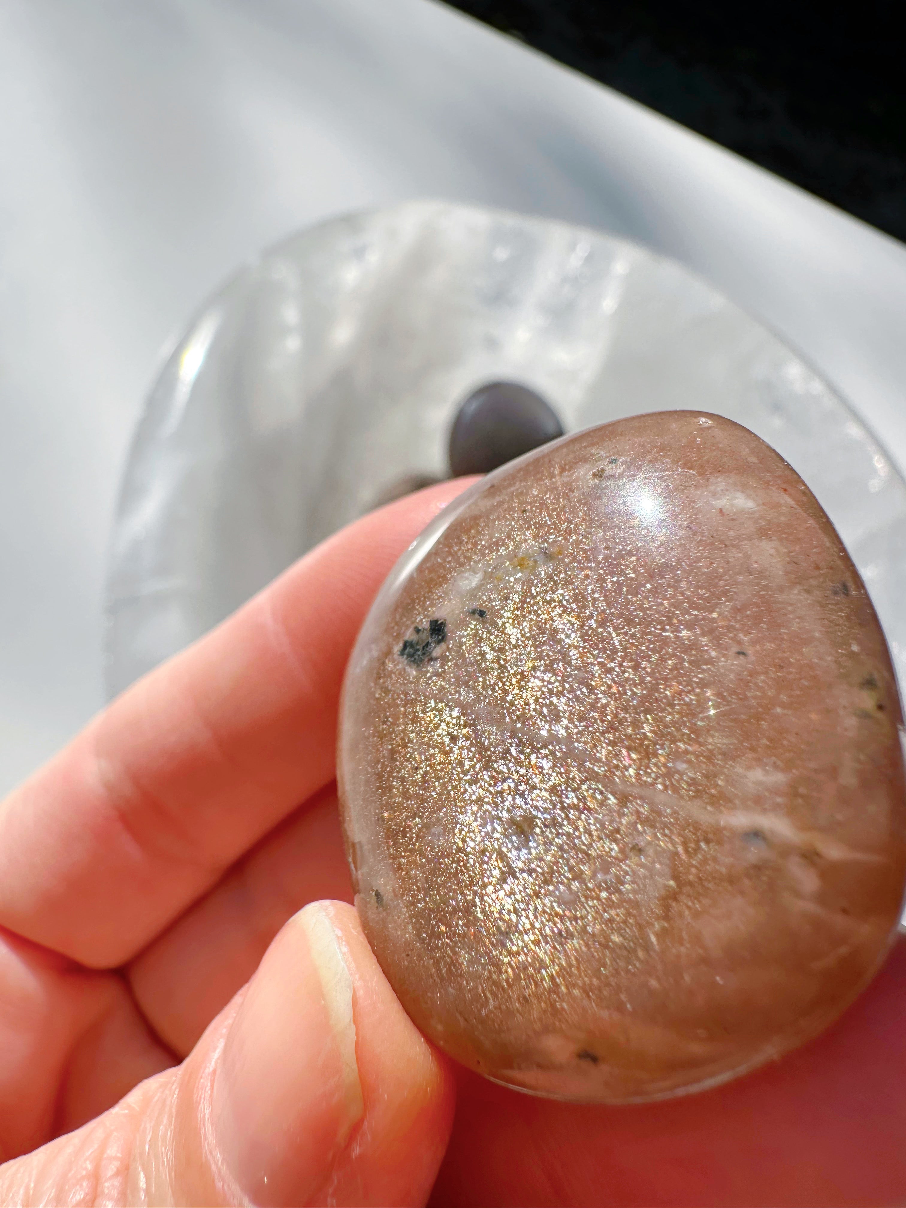 Sunstone & Peach Moonstone Palm Stone - G - Baltic Mermaid