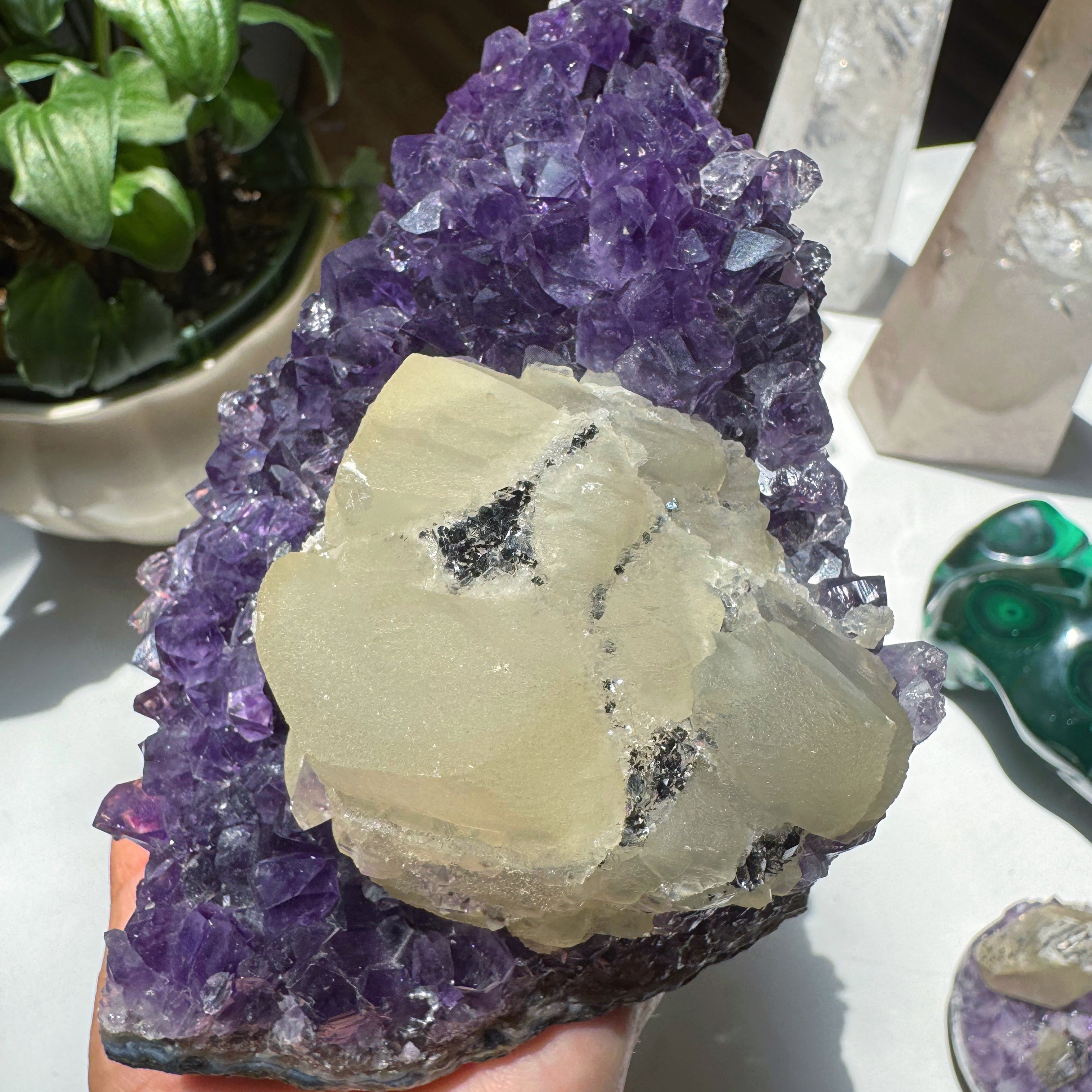 Amethyst Cluster w/ Druzy Calcite from Uruguay Baltic Mermaid