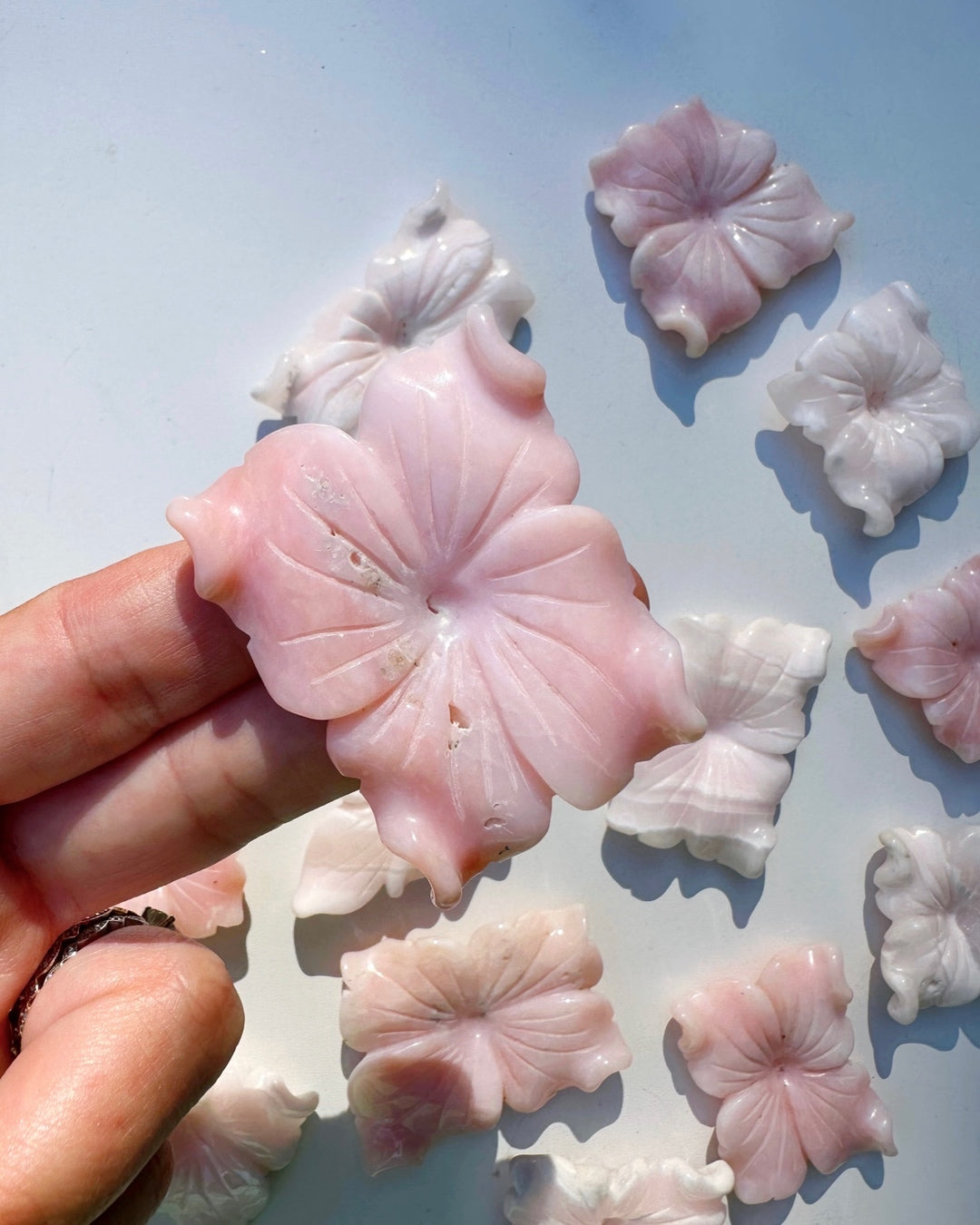 Carved Pink Opal Flowers - Baltic Mermaid