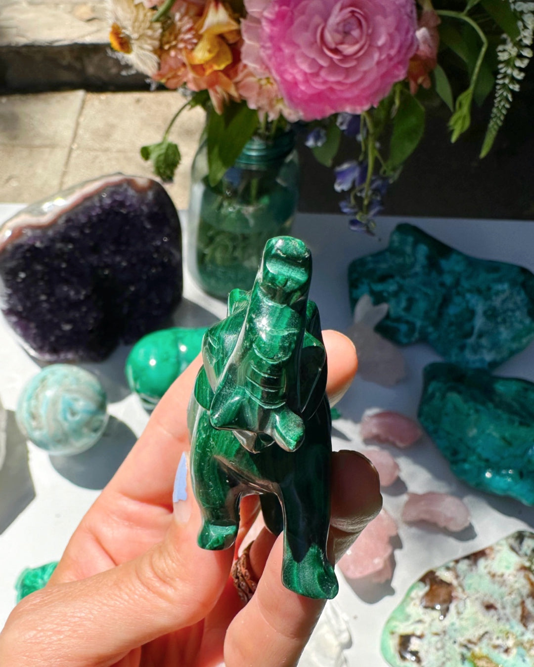 Hand Carved Malachite Elephant - Baltic Mermaid