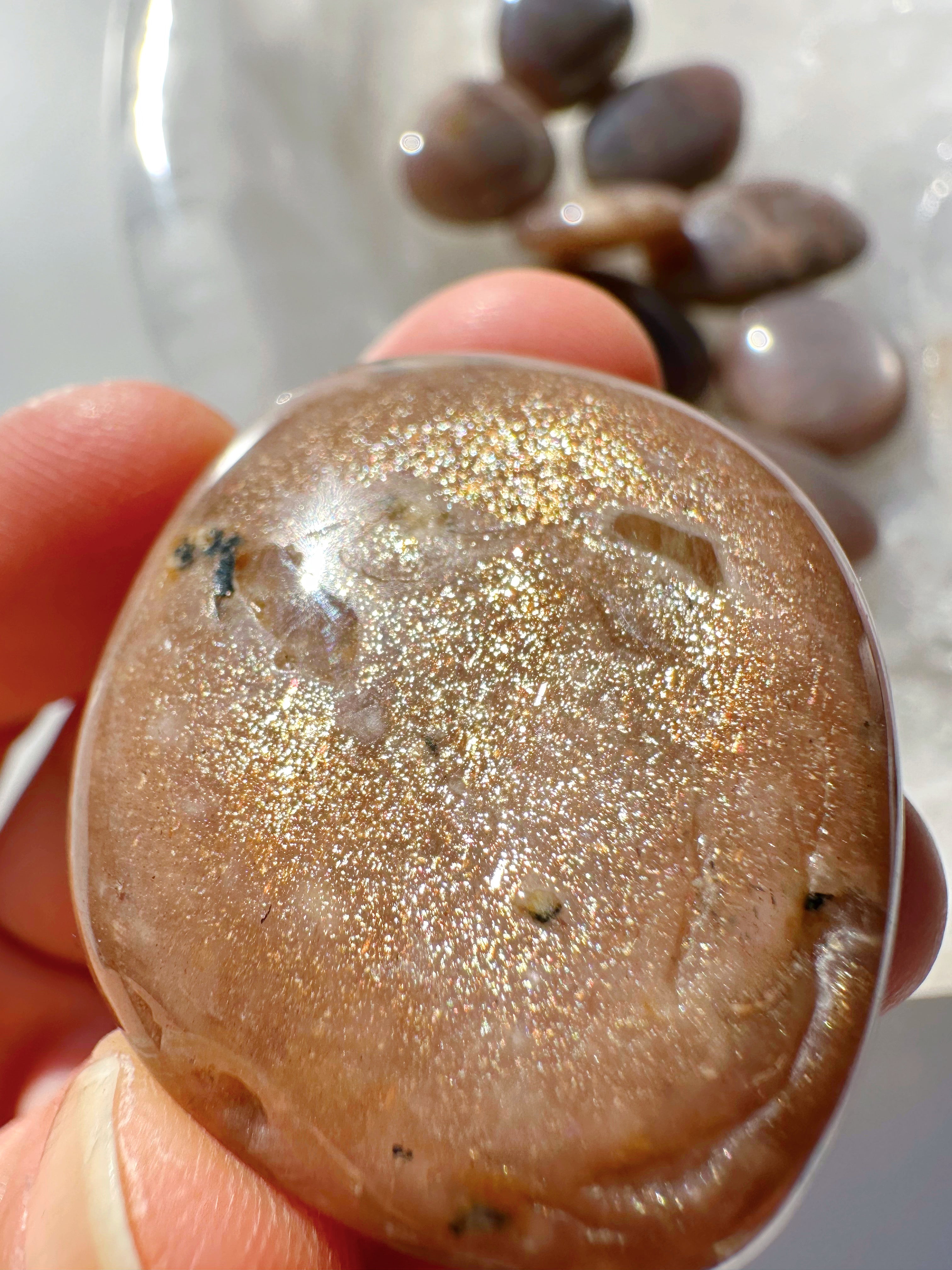 Sunstone & Peach Moonstone Palm Stone - G - Baltic Mermaid