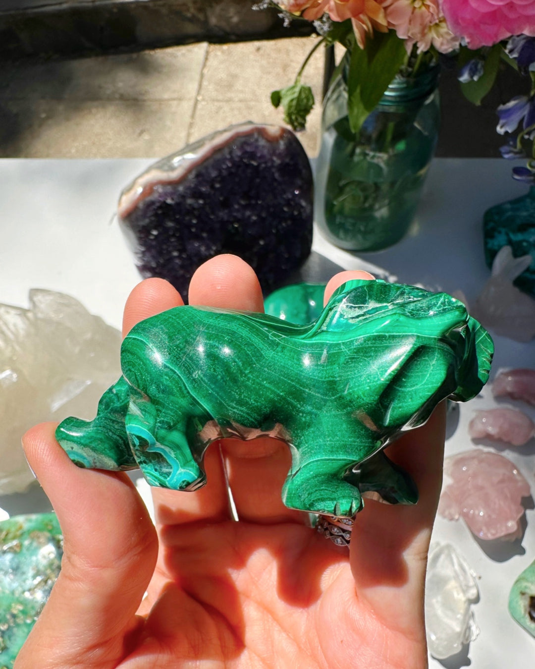 Hand Carved Malachite Lion - Baltic Mermaid