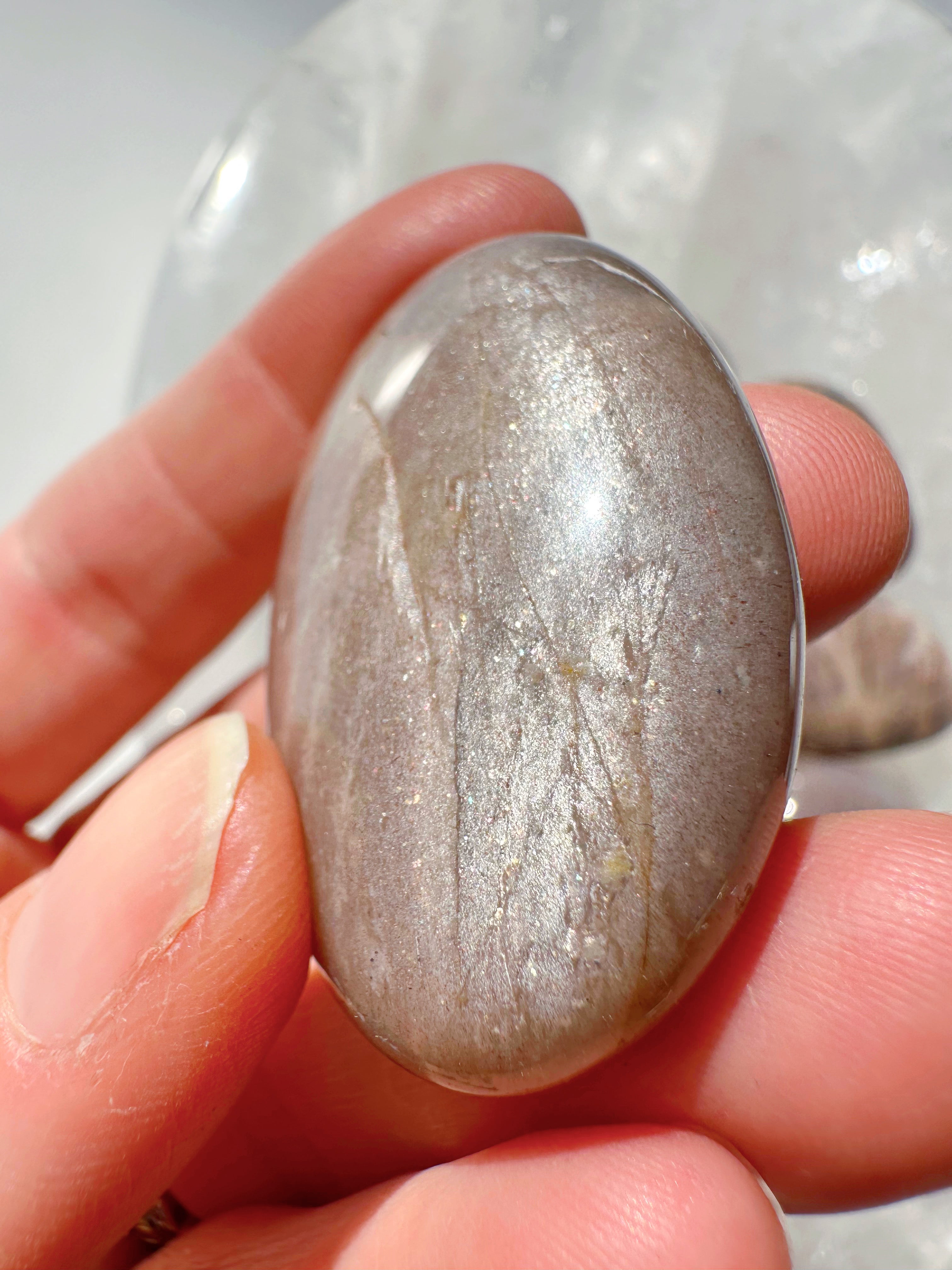 Sunstone & Peach Moonstone Palm Stone - I - Baltic Mermaid