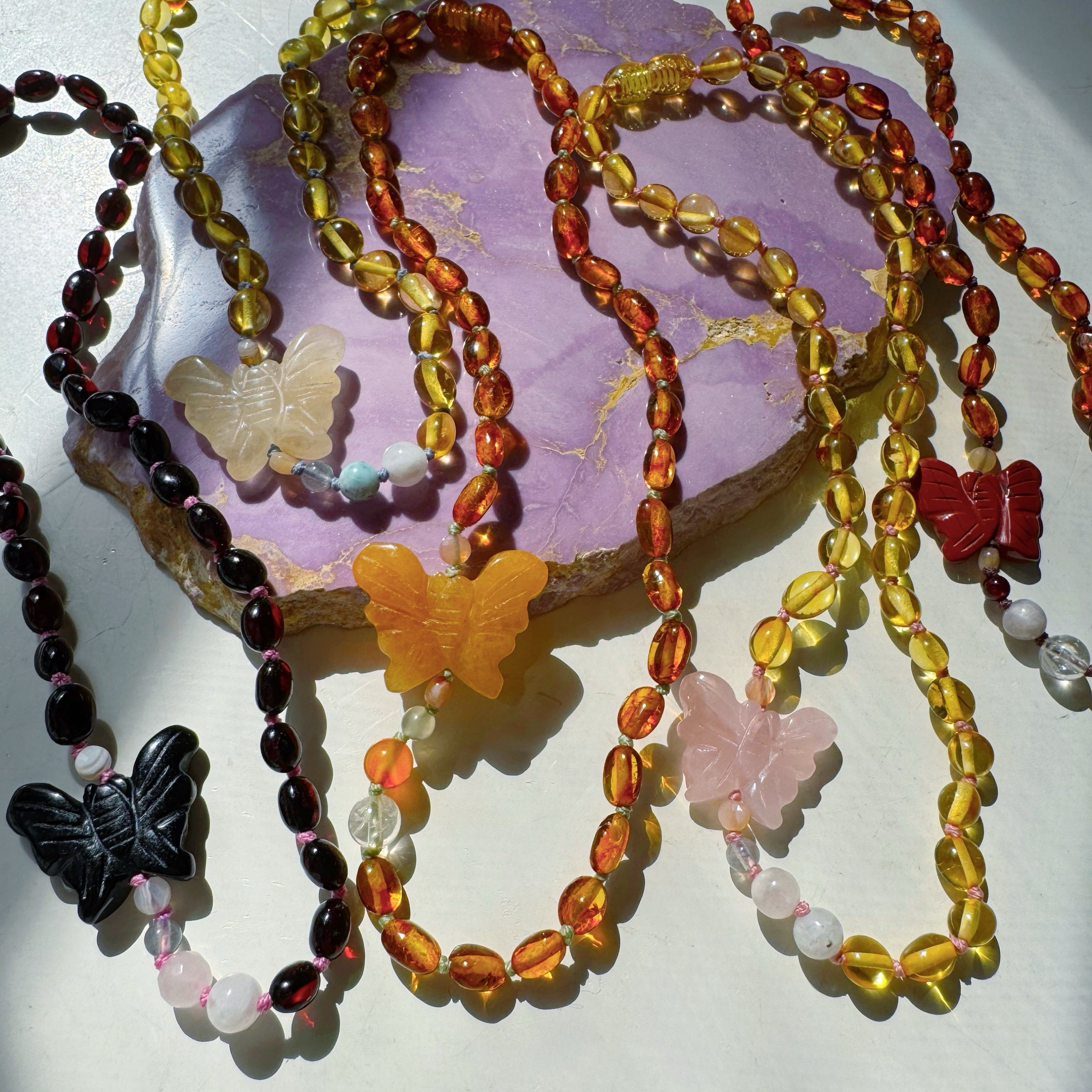 “Butterfly Sugar Baby” Baltic Amber & Gemstone Necklace - Baltic Mermaid