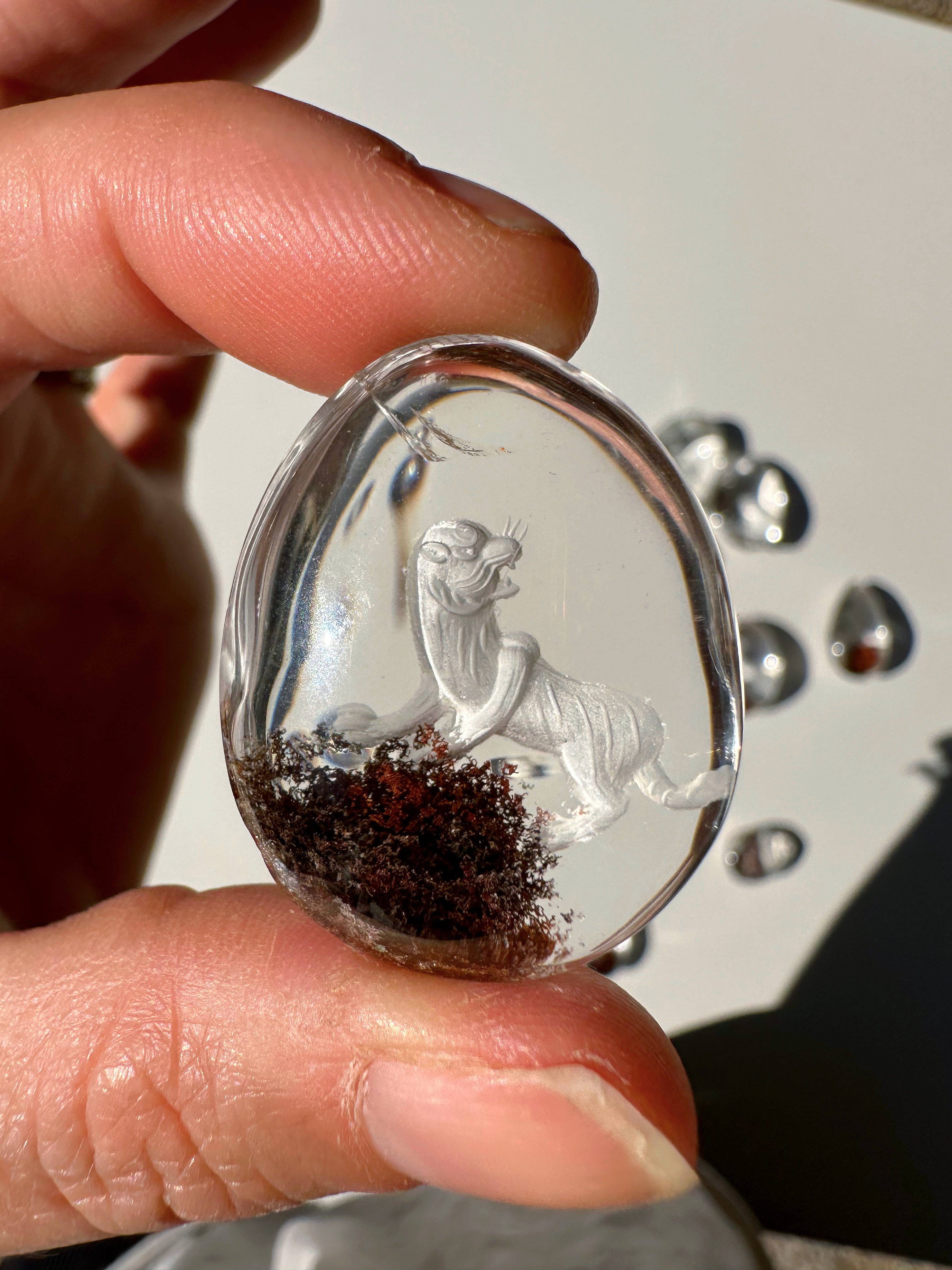 Intaglio Tiger Carved Chlorite Quartz/Garden Quartz Cabochon Baltic Mermaid