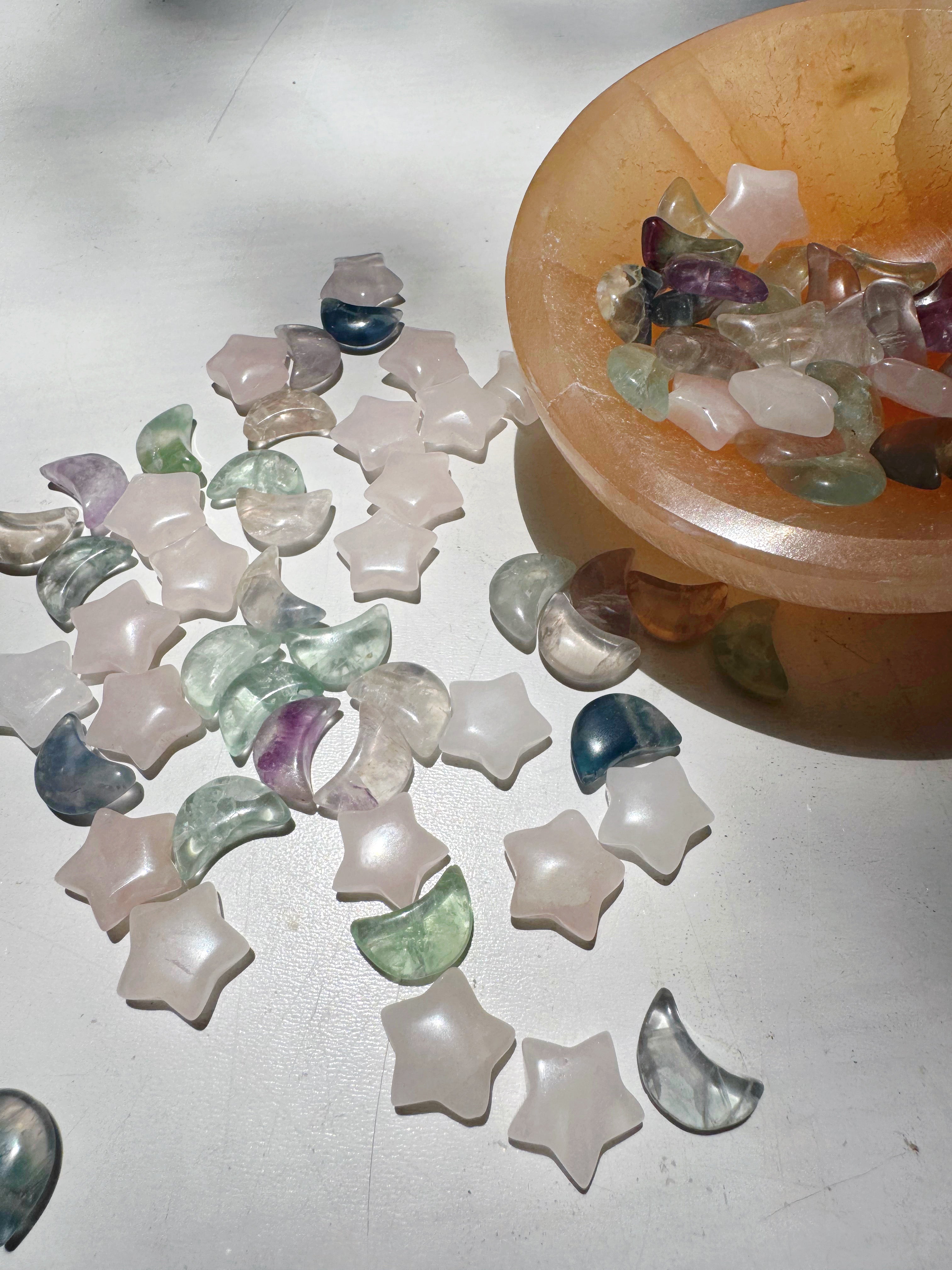 Mini Rose Quartz Stars & Fluorite Moons Baltic Mermaid