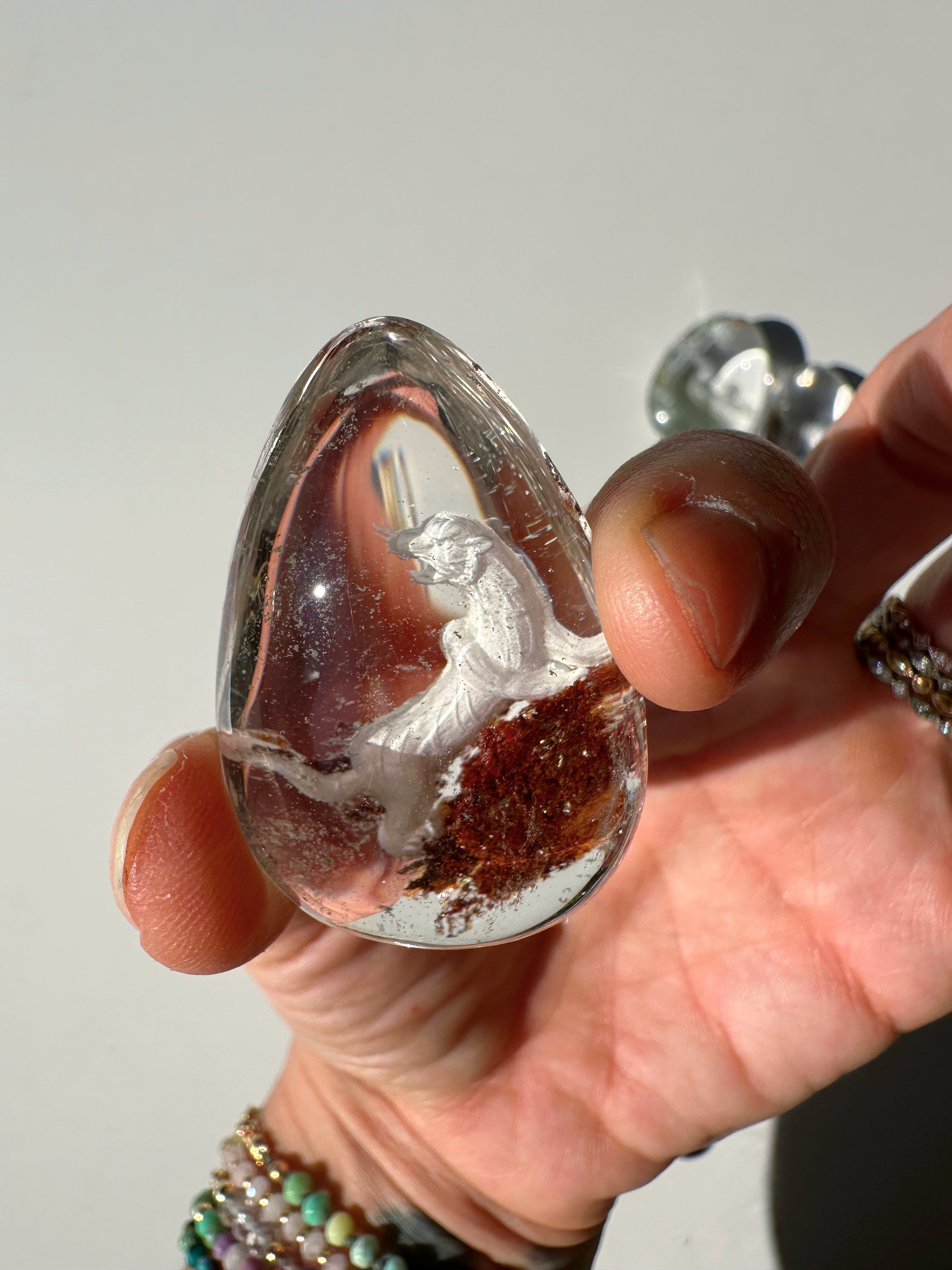Intaglio Tiger Carved Chlorite Quartz/Garden Quartz Cabochon Baltic Mermaid