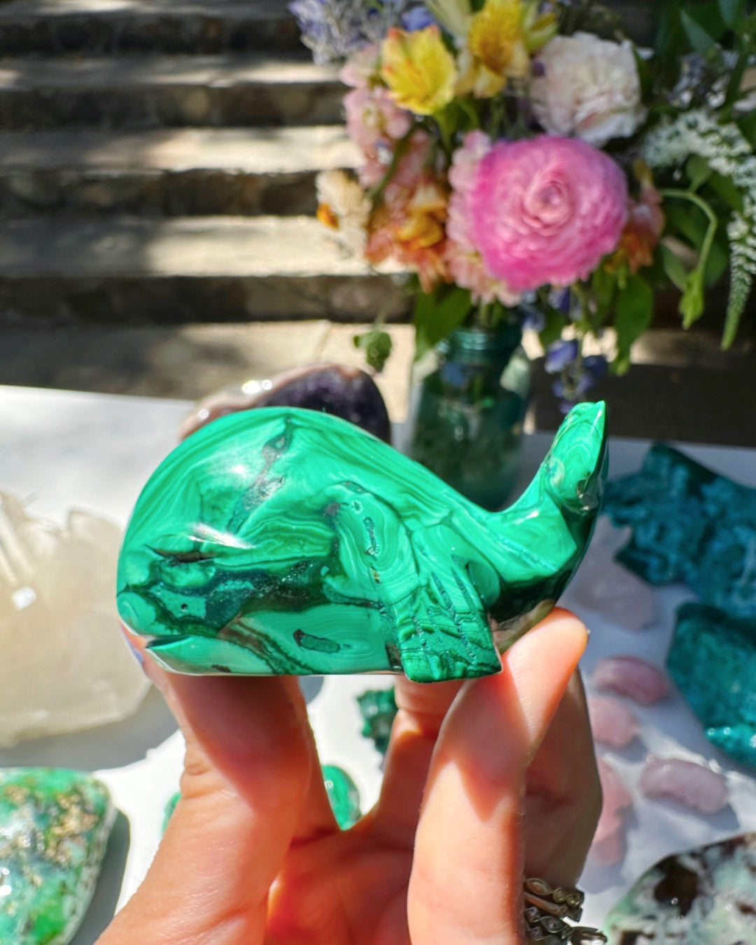 Hand Carved Malachite Whale - Baltic Mermaid